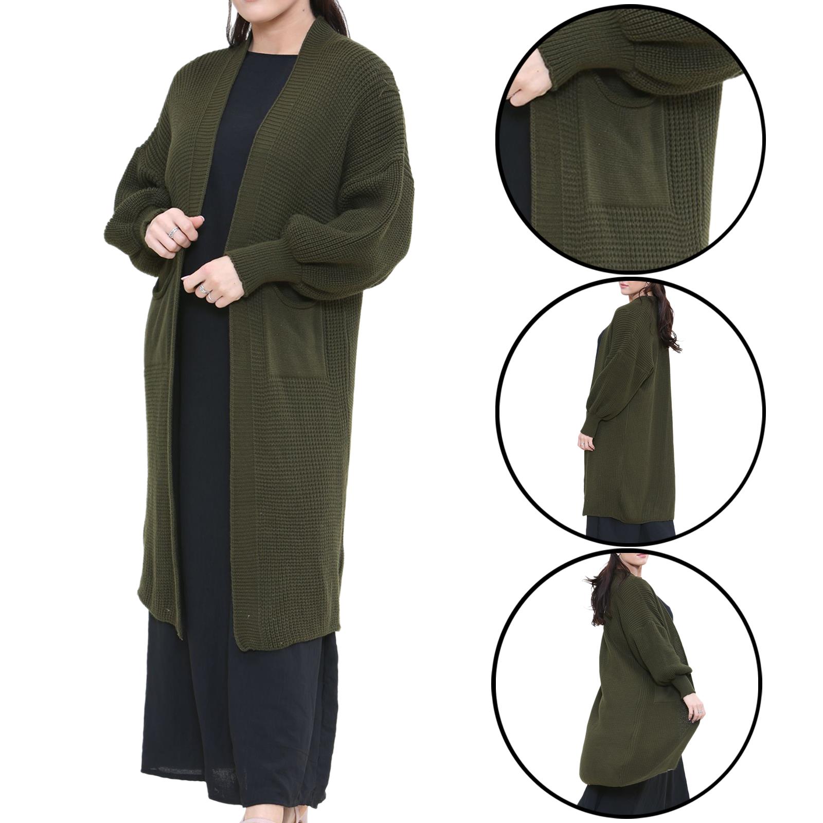 Women Chunky Knitted Oversized Cardigan Ladies Balloon Sleeve Long Maxi Cardigan - Picture 16 of 23
