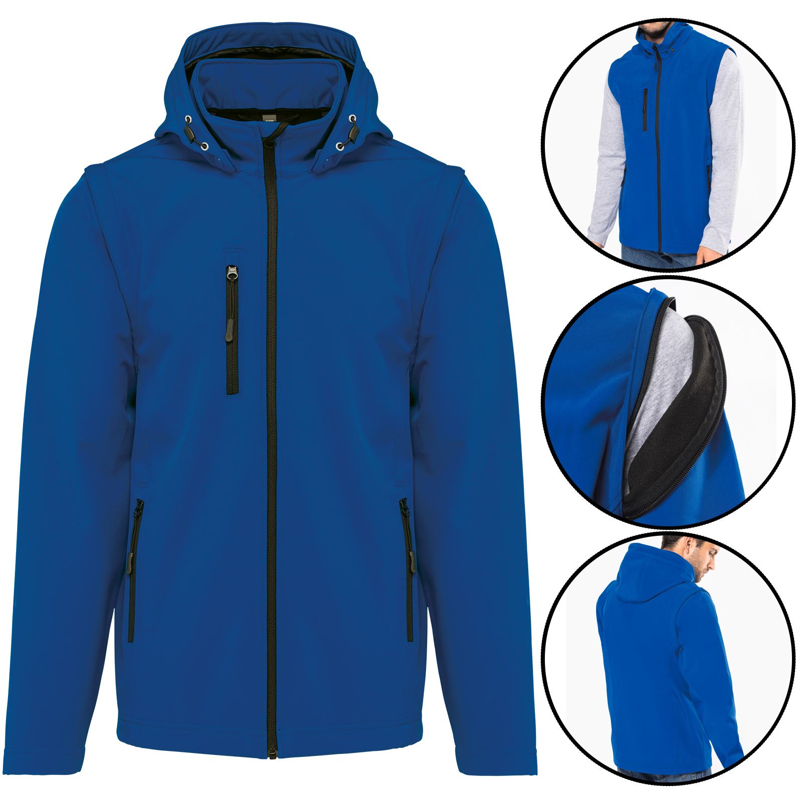 Mens Soft Shell Fleece Lined Waterproof Removable Zip Off Sleeves & Hood Jacket