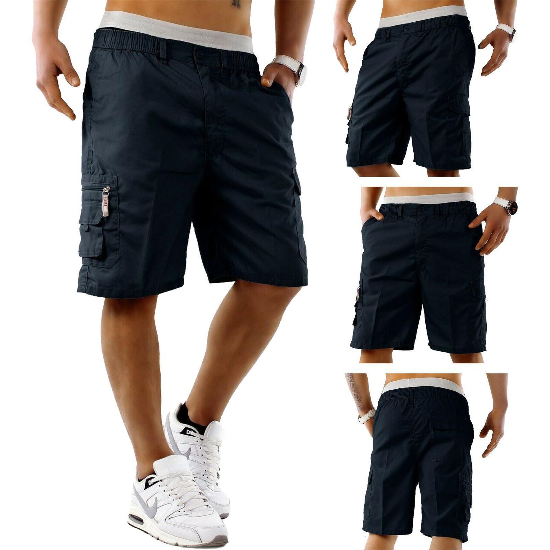 Mens Cargo Combat Shorts Elasticated Summer Casual Cotton Shorts M L XL 2XL 3XL