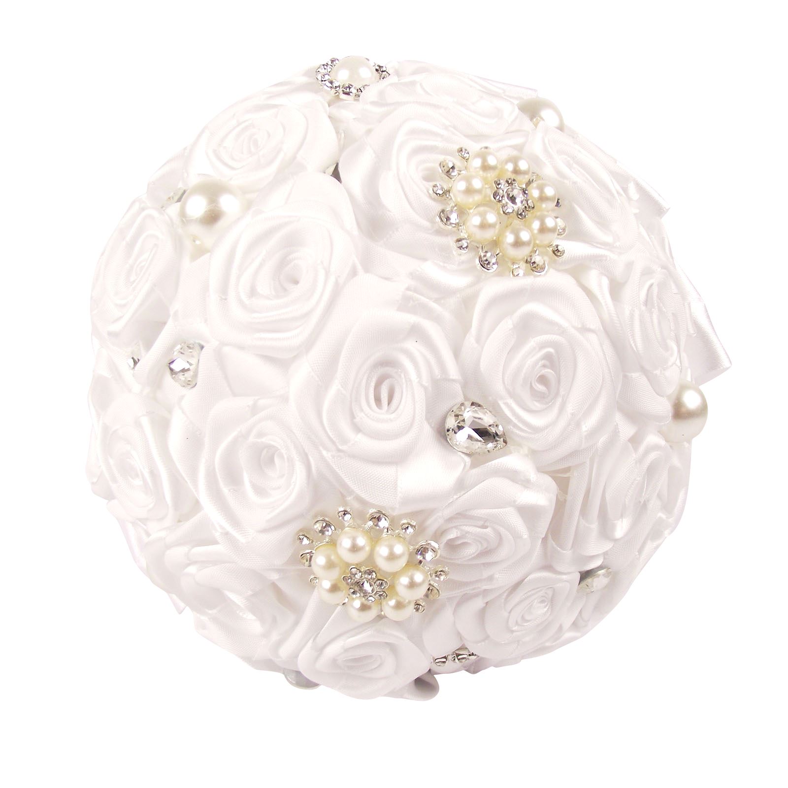 ¡Ramo de satén premium hecho a mano! Posy falso hecho por novia con broche de cristal - Imagen 23 de 23