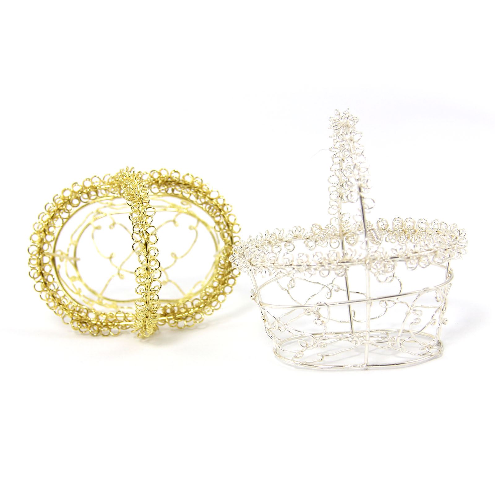 Mini Cestas de Alambre Favour en Oro o Plata - Dulces de Boda Pequeñas Artesanías - Imagen 7 de 11