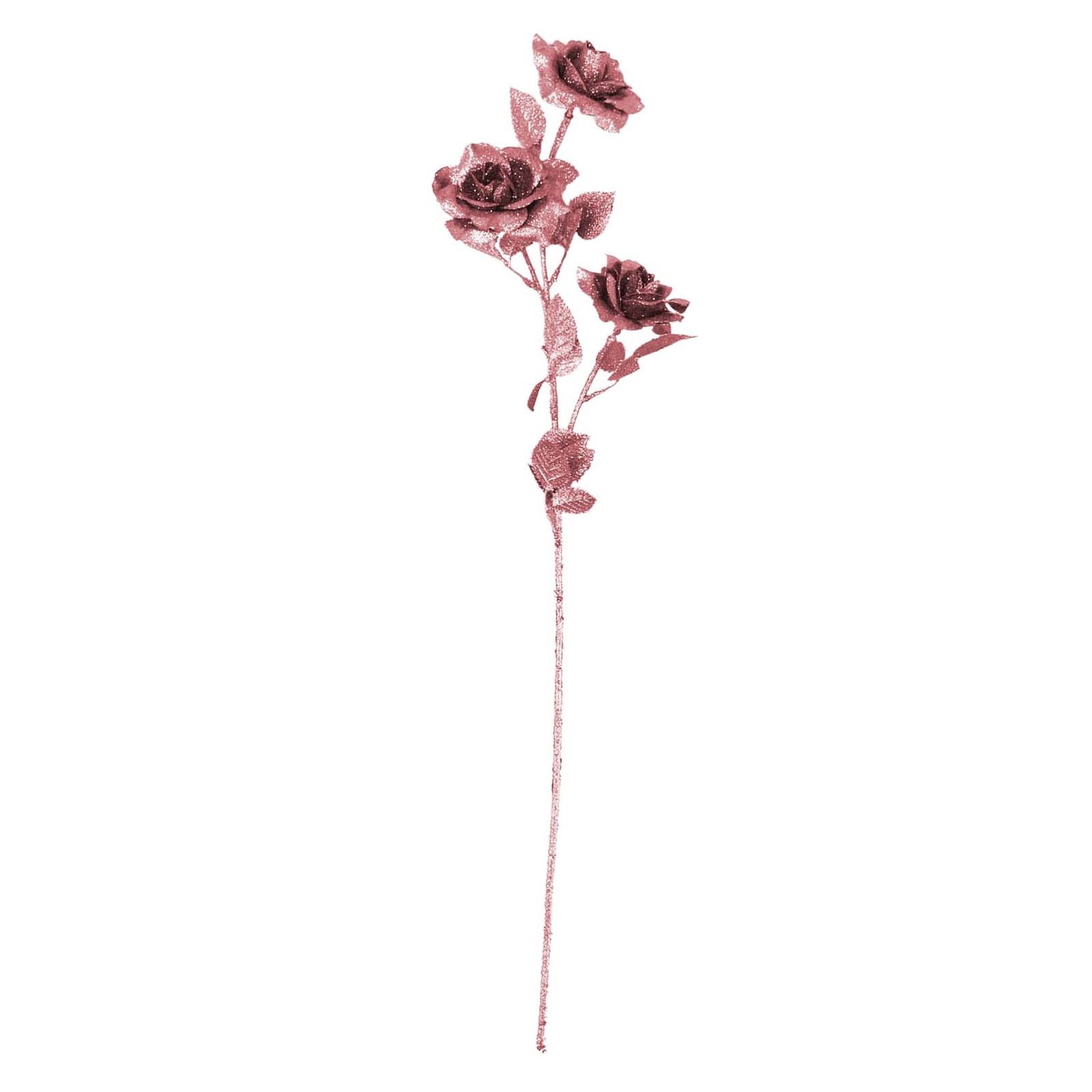 Heavy Glittered 3 Head Rose Spray - Artificial Glitter Glittery Flowers Fake - Picture 58 of 69