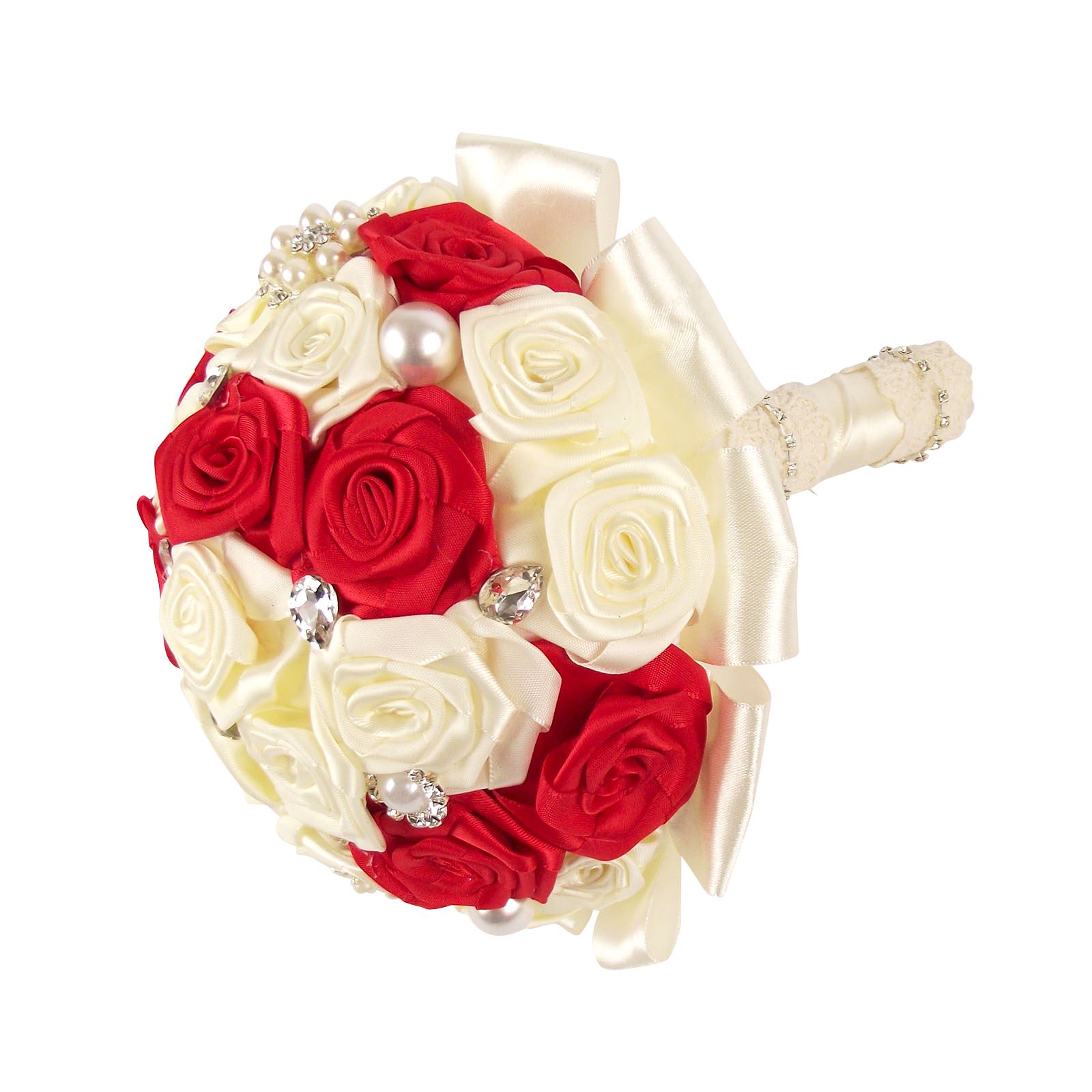 ¡Ramo de satén premium hecho a mano! Posy falso hecho por novia con broche de cristal - Imagen 12 de 23