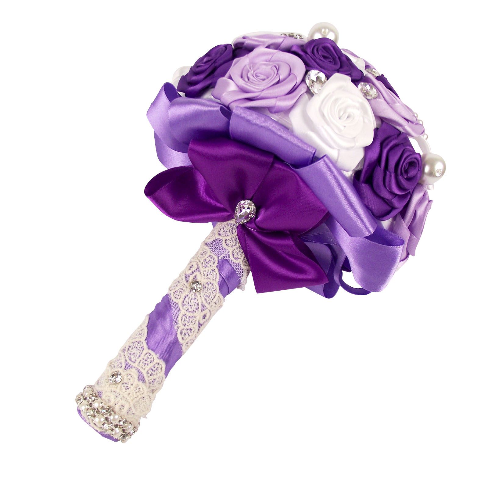 ¡Ramo de satén premium hecho a mano! Posy falso hecho por novia con broche de cristal - Imagen 10 de 23