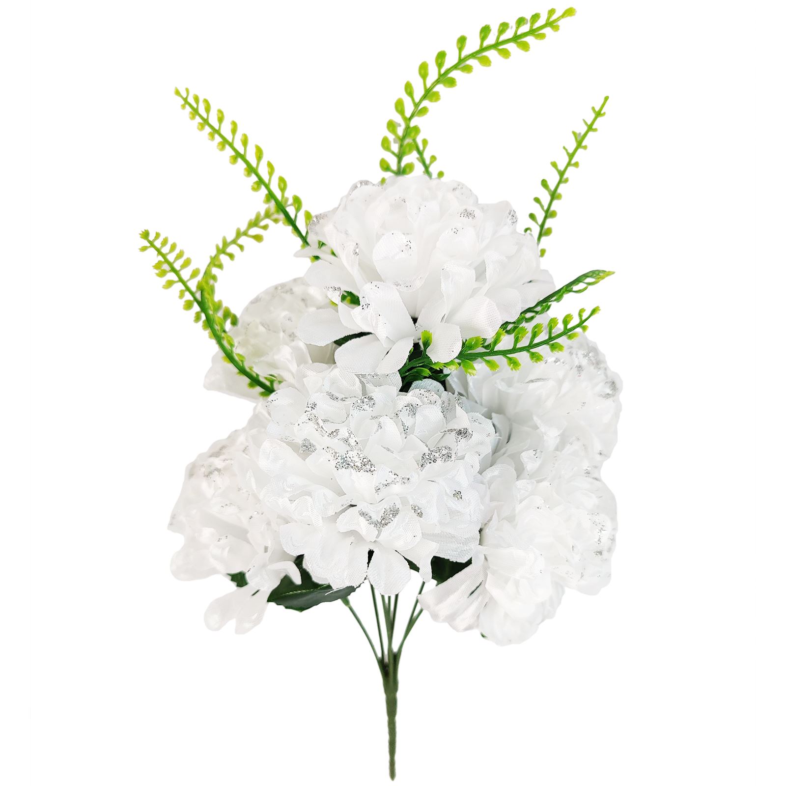 7 Head Glitter Mum Bouquet - Bling Artificial Silk Flowers Home Craft Funeral - Picture 14 of 17