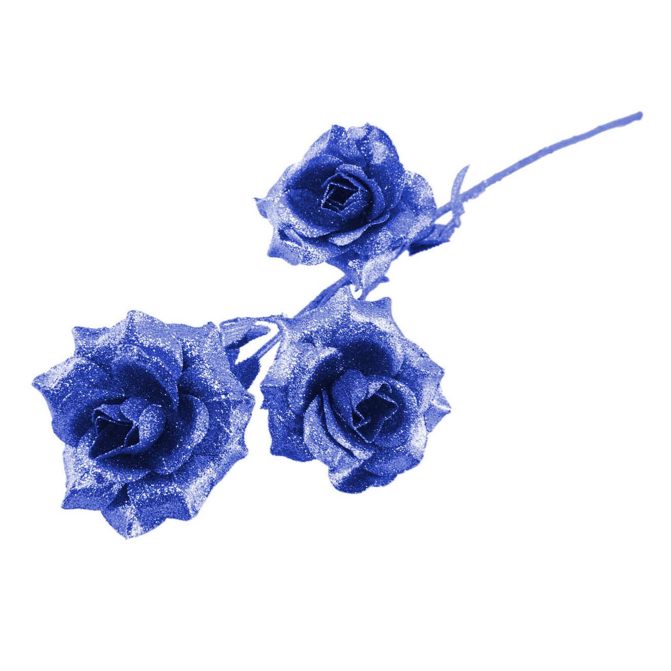 Heavy Glittered 3 Head Rose Spray - Artificial Glitter Glittery Flowers Fake - Picture 9 of 69
