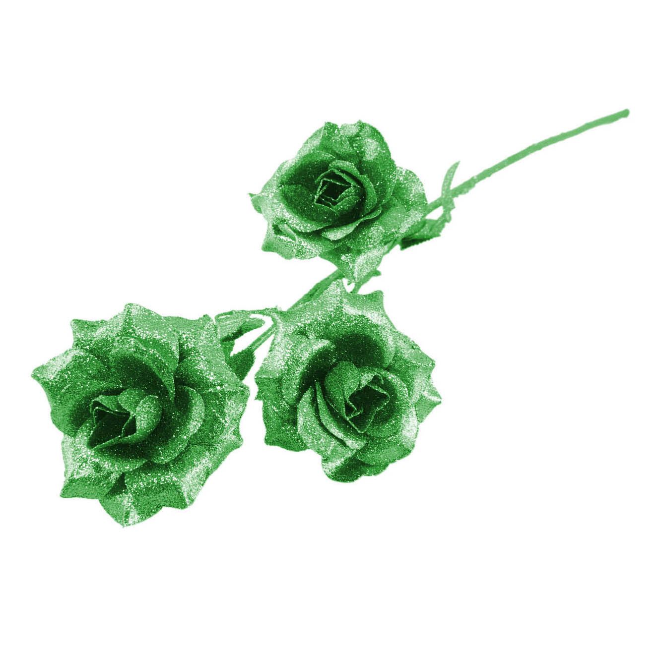 Heavy Glittered 3 Head Rose Spray - Artificial Glitter Glittery Flowers Fake - Picture 30 of 69
