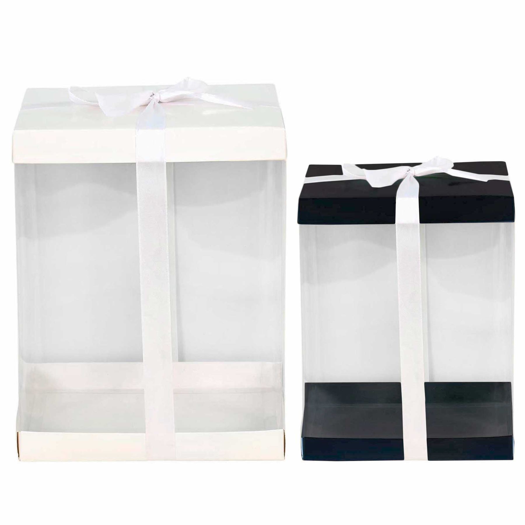 Warmiehomy Clear Cake Box, 10 Inch Tall Cake Box, Transparent Cake Boxes, Plastic Cake Boxes With Base And Ribbon, Large Gift Box For Birthday Wedding