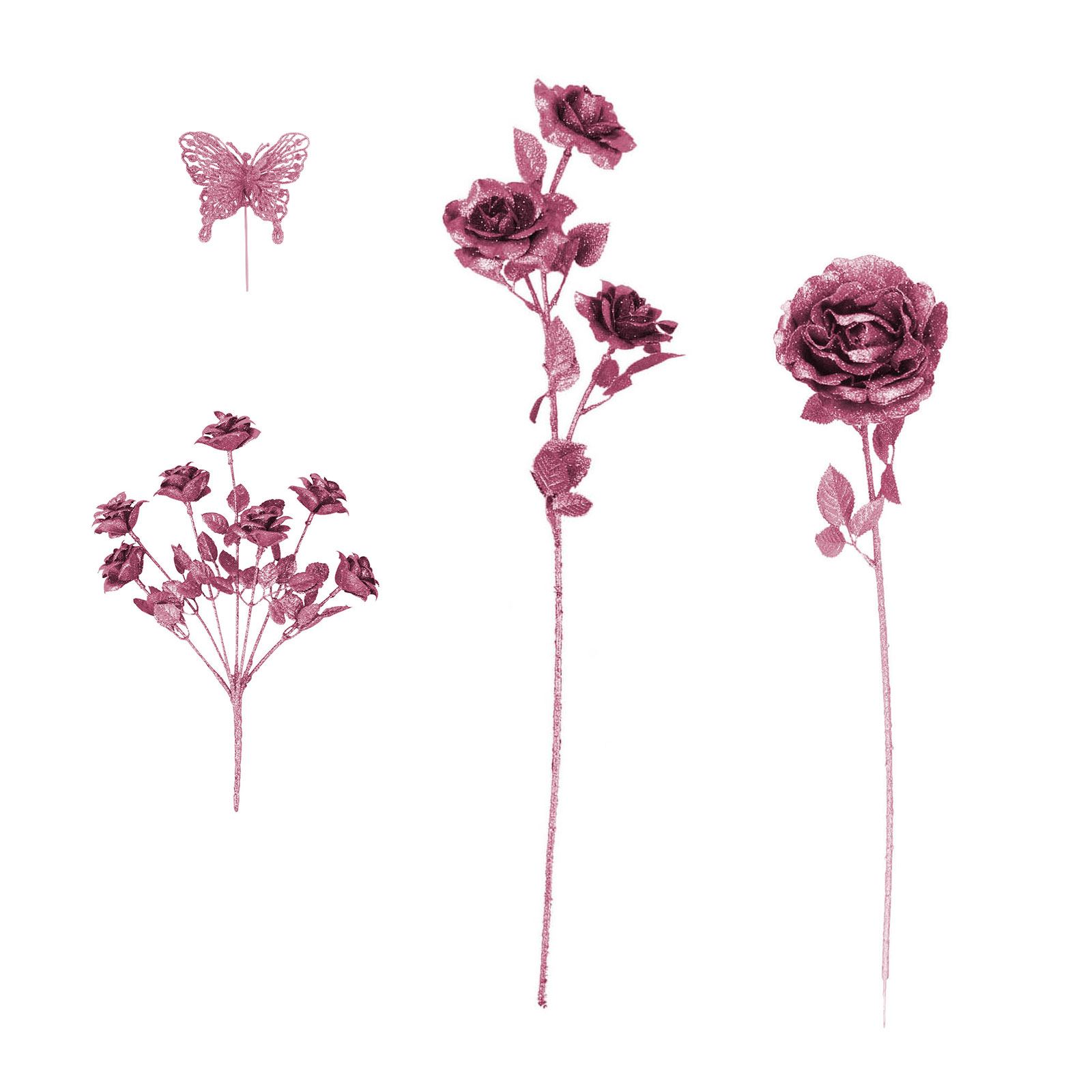 Heavy Glittered 3 Head Rose Spray - Artificial Glitter Glittery Flowers Fake - Picture 48 of 69