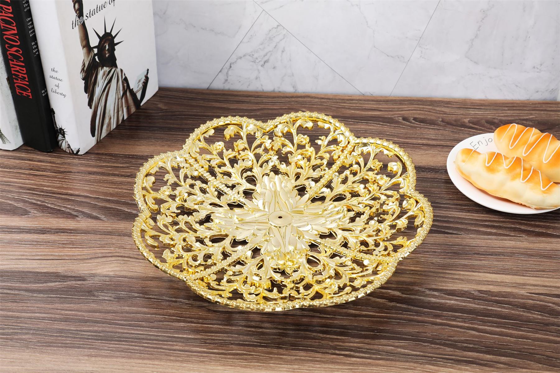 Oro metálico plástico pastel soporte cesta bandeja planta maceta metálica boda - Imagen 12 de 19