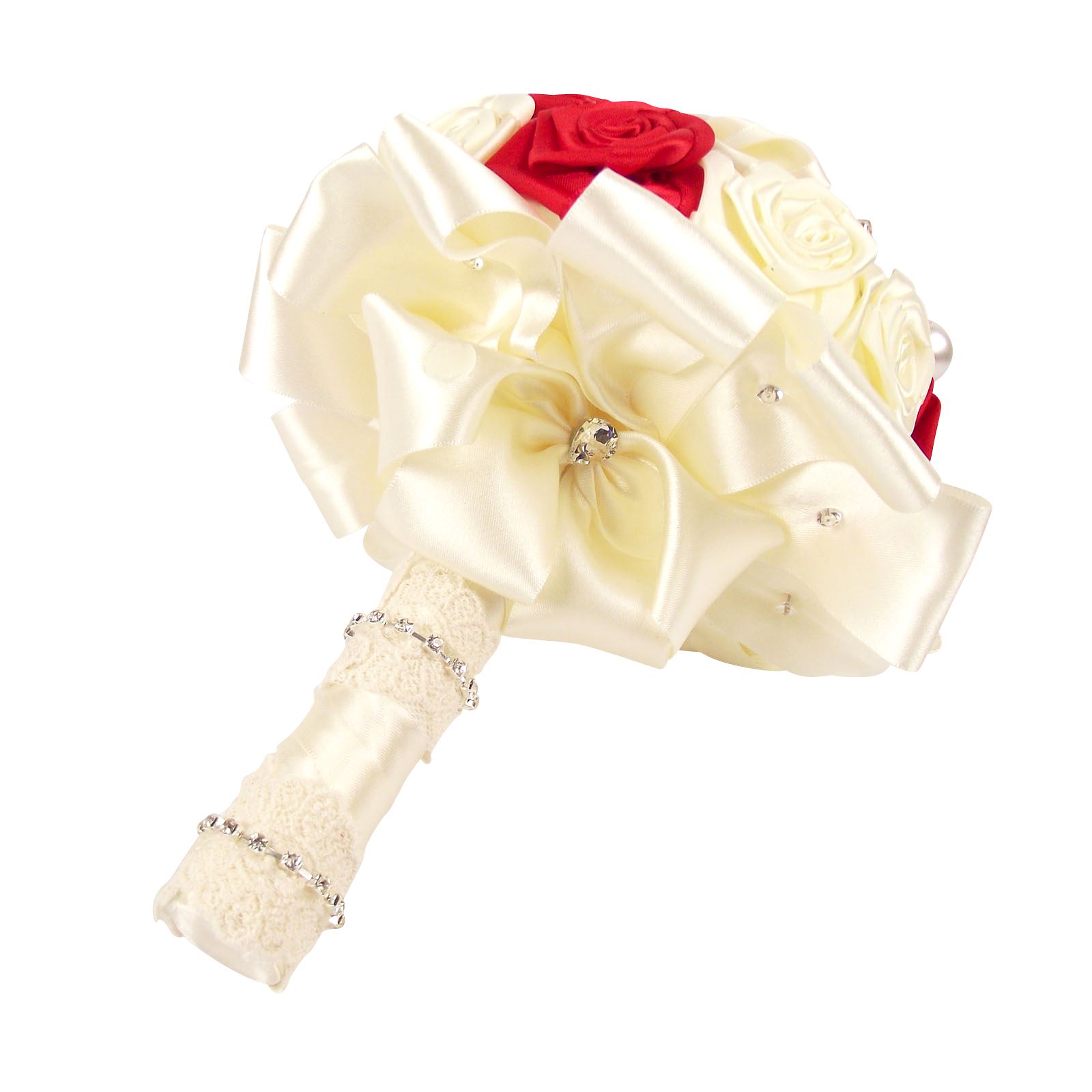 ¡Ramo de satén premium hecho a mano! Posy falso hecho por novia con broche de cristal - Imagen 13 de 23