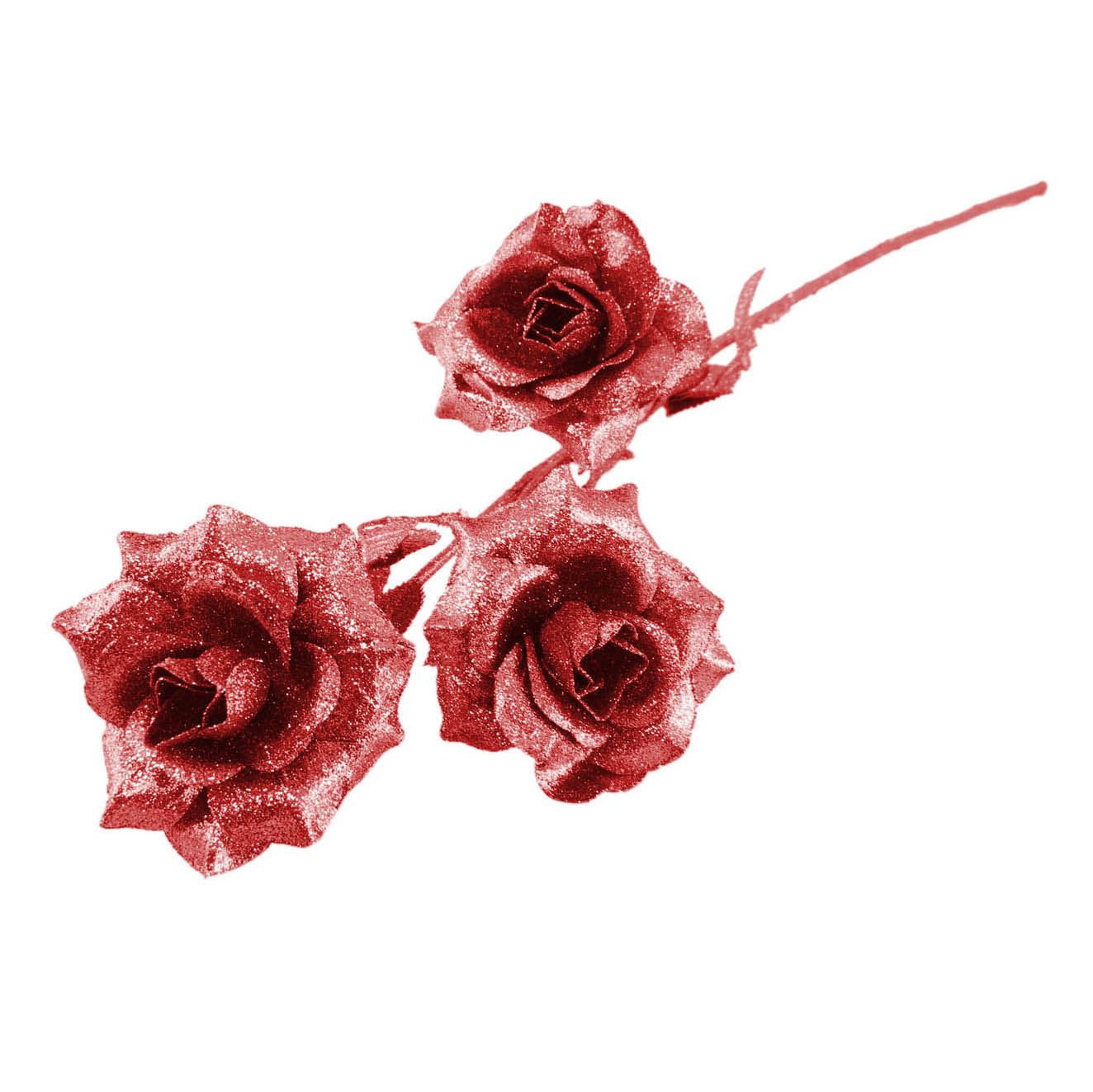 Heavy Glittered 3 Head Rose Spray - Artificial Glitter Glittery Flowers Fake - Picture 51 of 69
