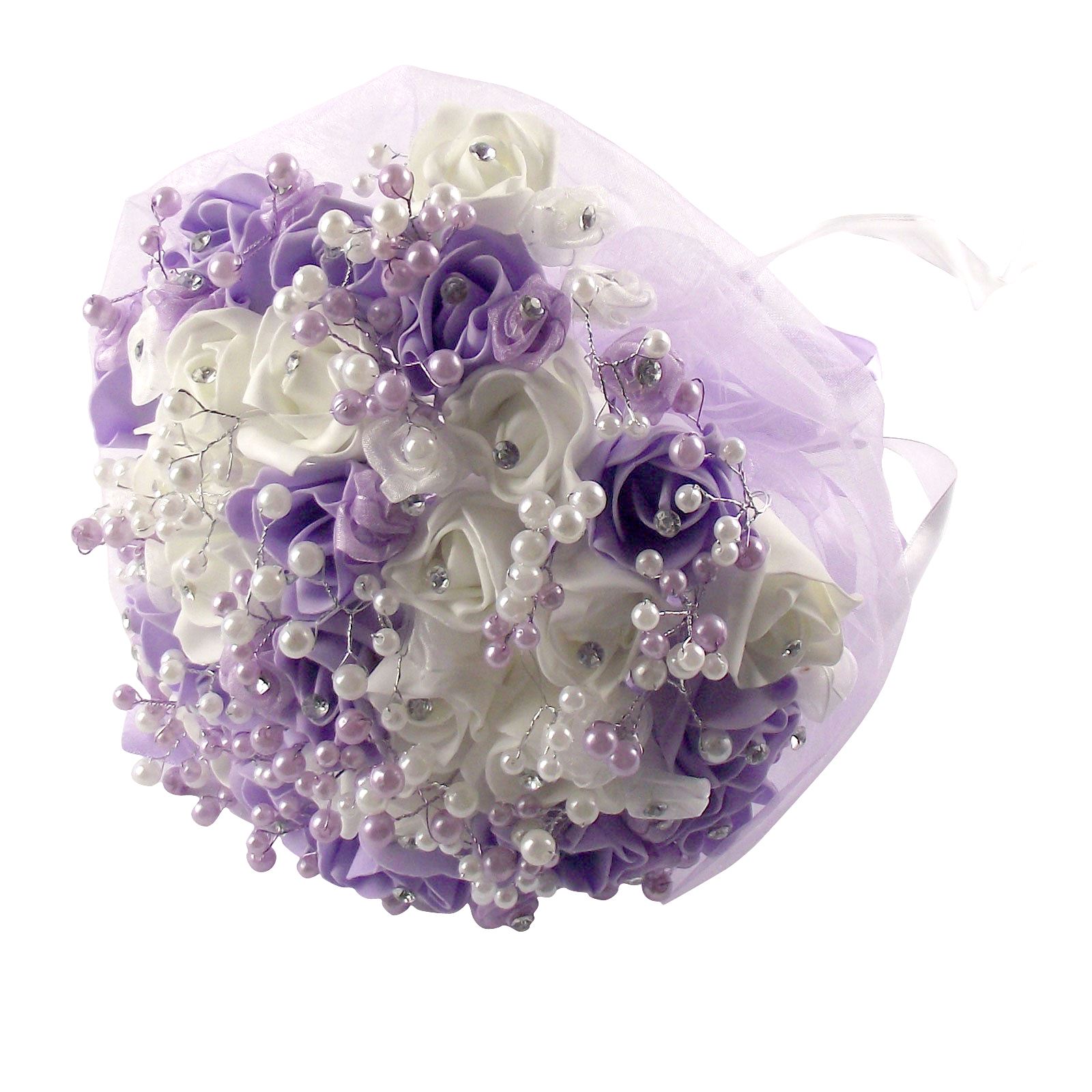 Rosebud, Diamante and Pearl Bridal Bouquet Artificial Wedding Flowers - Picture 6 of 10