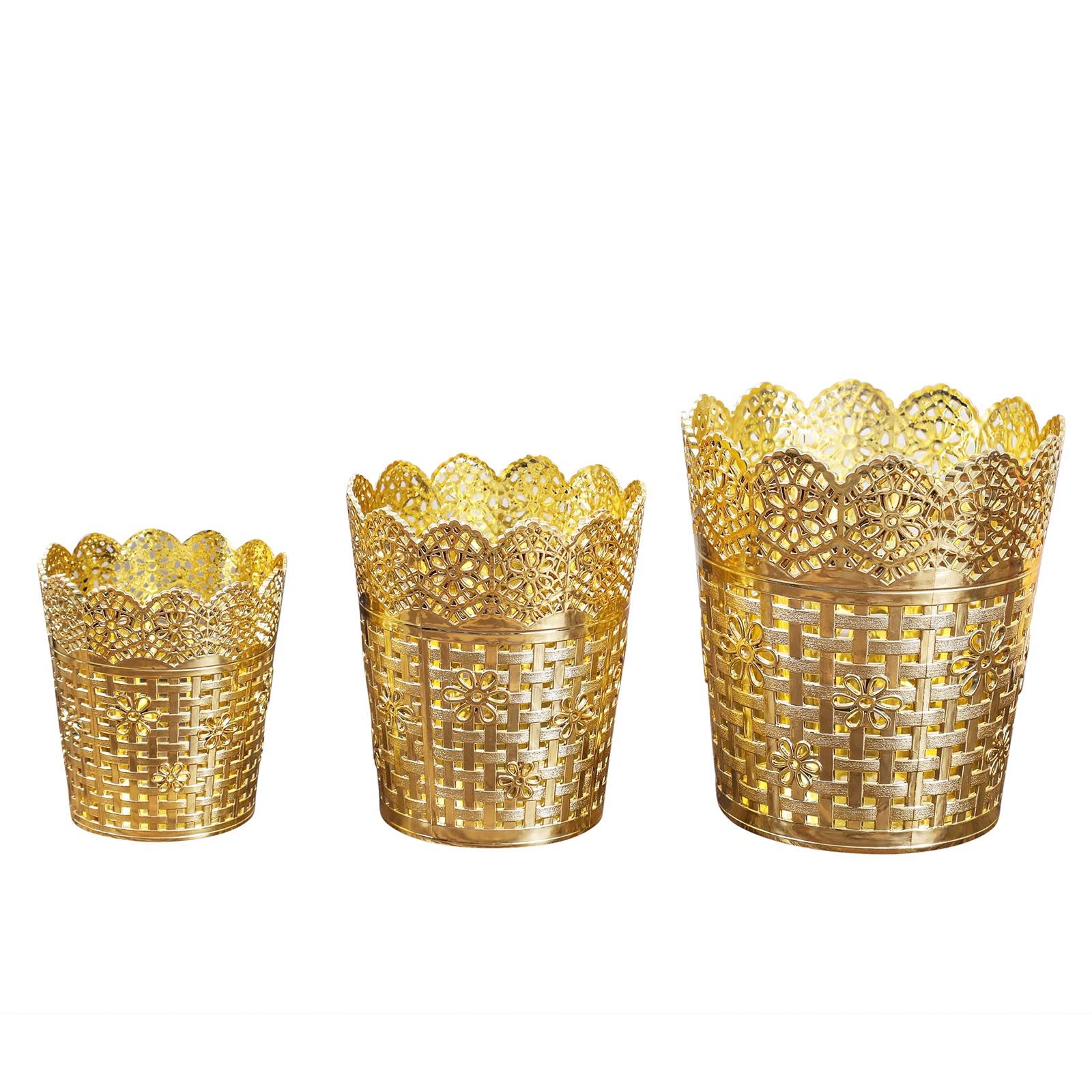 Oro metálico plástico pastel soporte cesta bandeja planta maceta metálica boda - Imagen 13 de 19