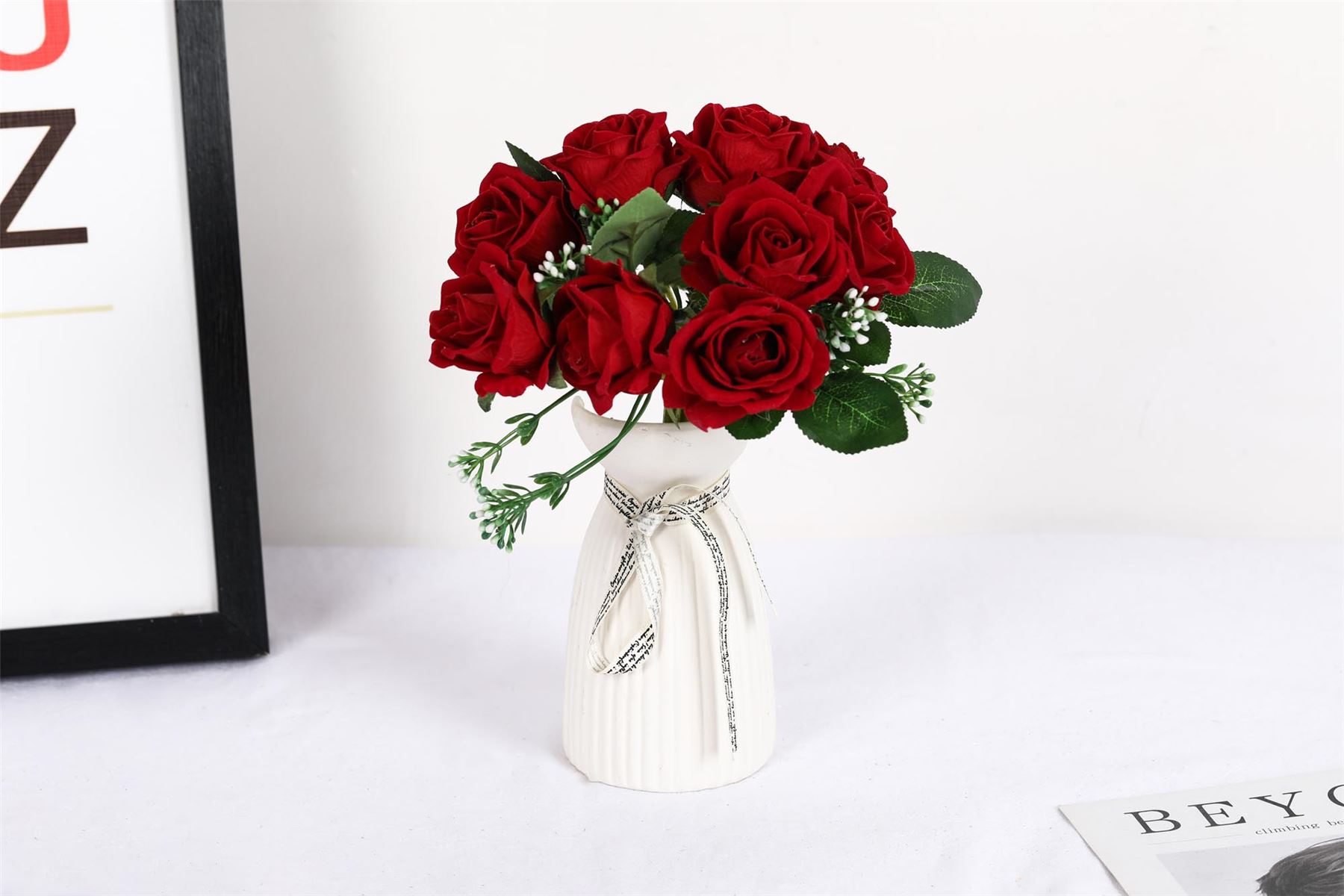 Paquete de 9 rosas atadas a mano - ramo de novia de terciopelo calidad de boda premium - Imagen 9 de 11