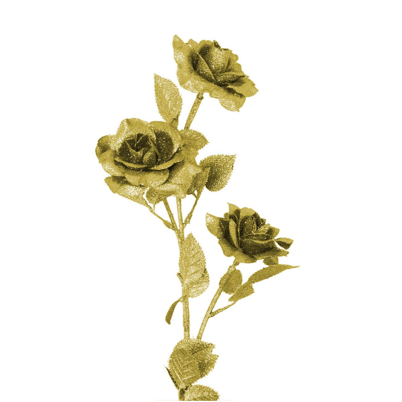 Heavy Glittered 3 Head Rose Spray - Artificial Glitter Glittery Flowers Fake - Picture 26 of 69