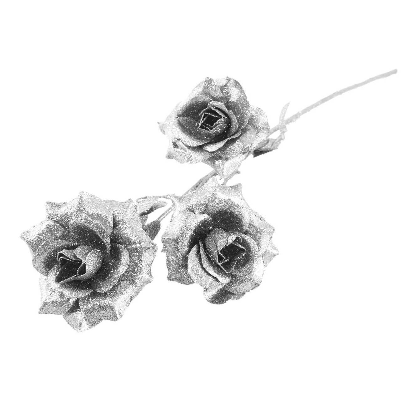 Heavy Glittered 3 Head Rose Spray - Artificial Glitter Glittery Flowers Fake - Picture 61 of 69