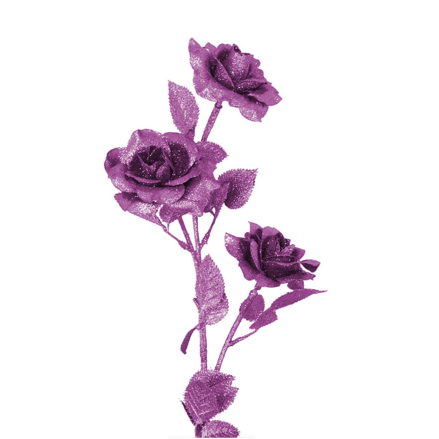 Heavy Glittered 3 Head Rose Spray - Artificial Glitter Glittery Flowers Fake - Picture 41 of 69