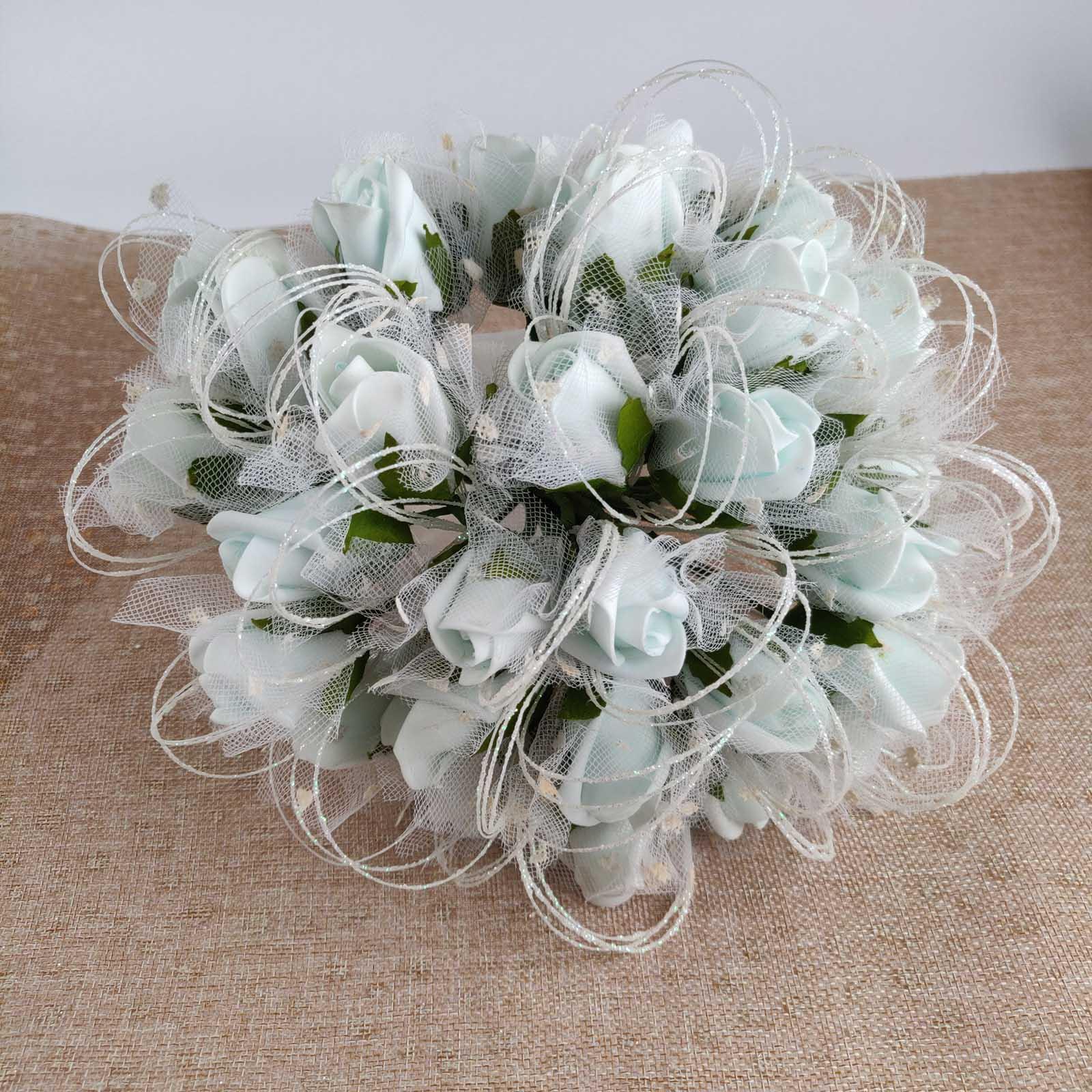 32 Rose Bud Bridal Bouquet with Glitter Loops Artificial Wedding Fake