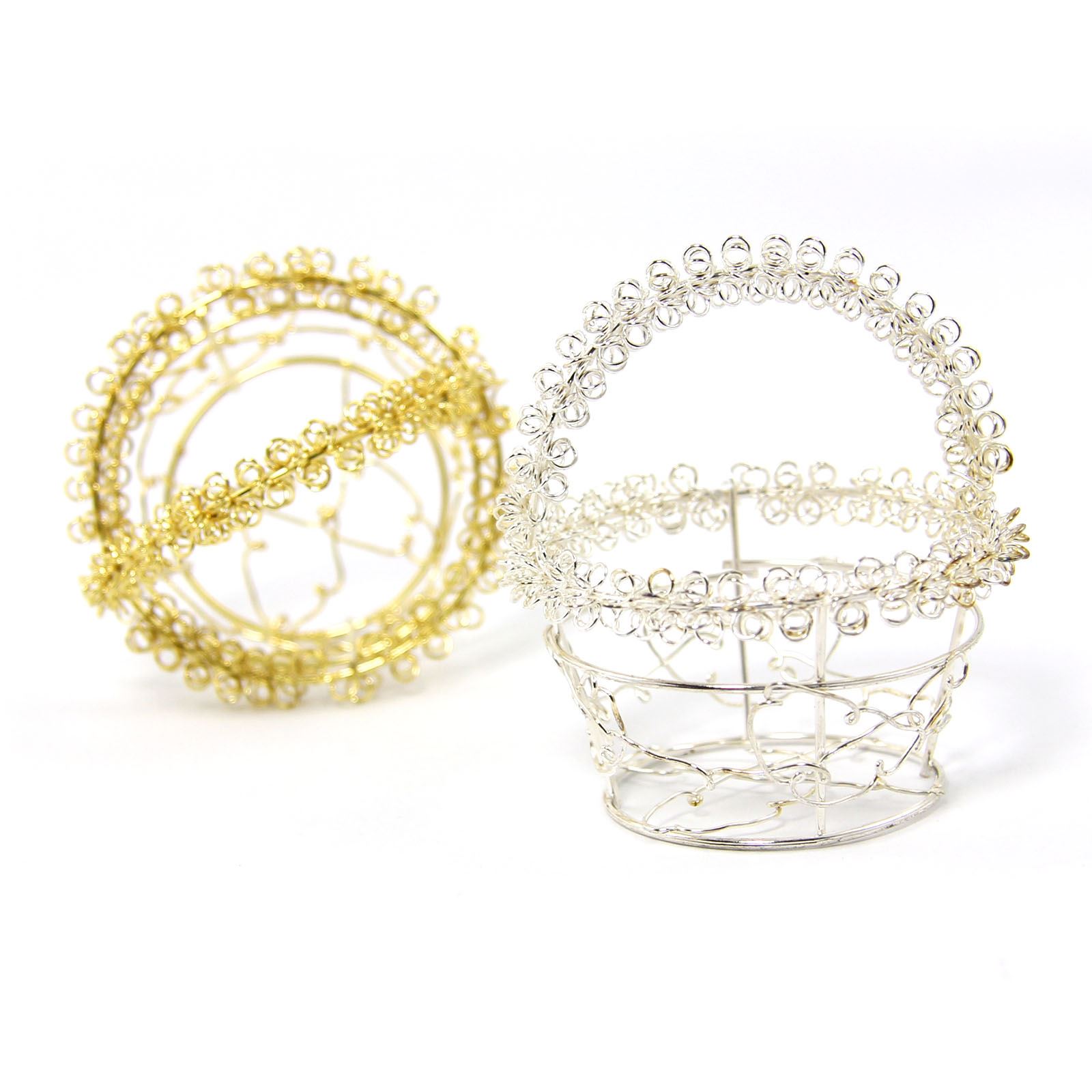 Mini Cestas de Alambre Favour en Oro o Plata - Dulces de Boda Pequeñas Artesanías - Imagen 8 de 11