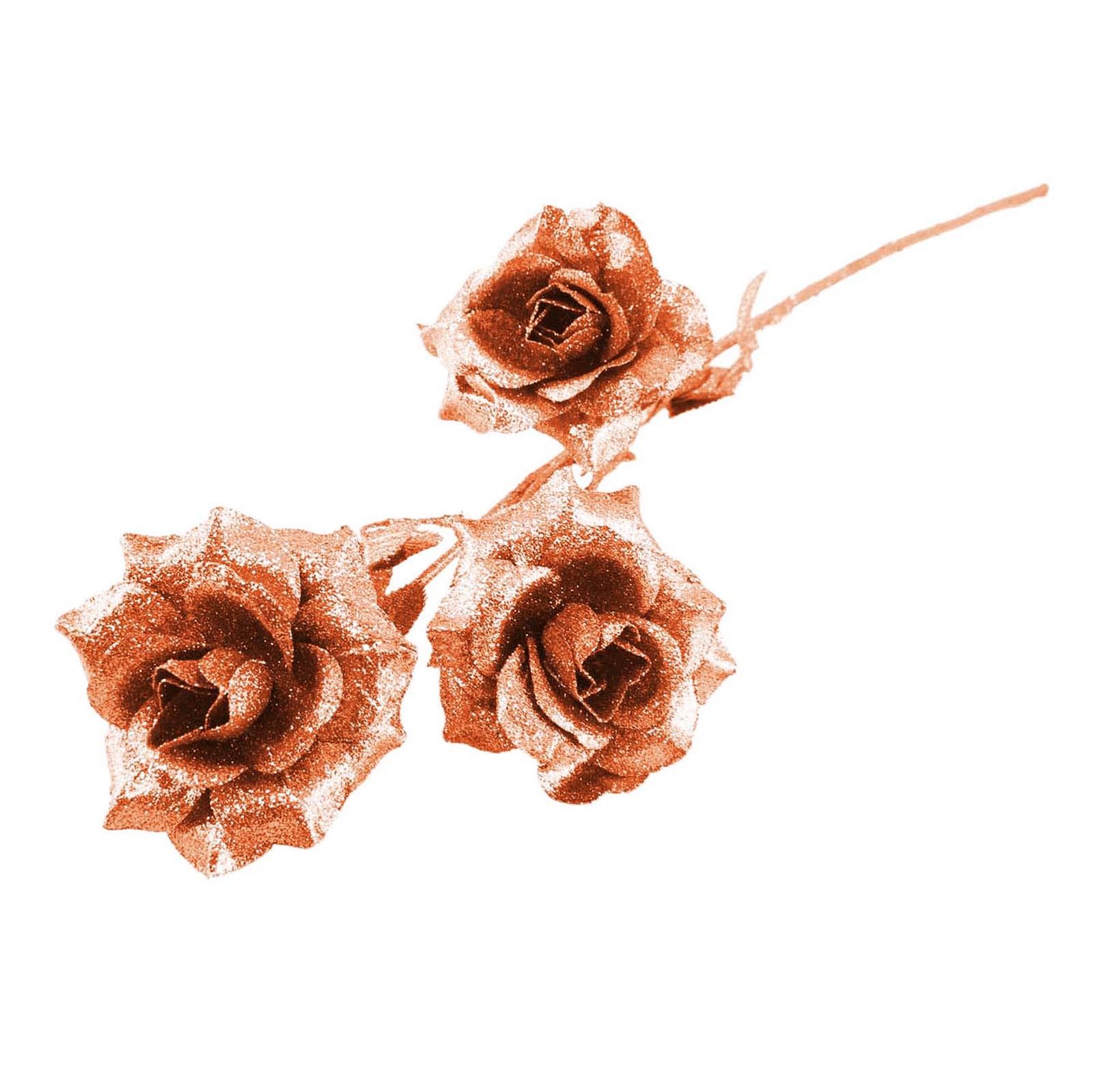 Heavy Glittered 3 Head Rose Spray - Artificial Glitter Glittery Flowers Fake - Picture 16 of 69