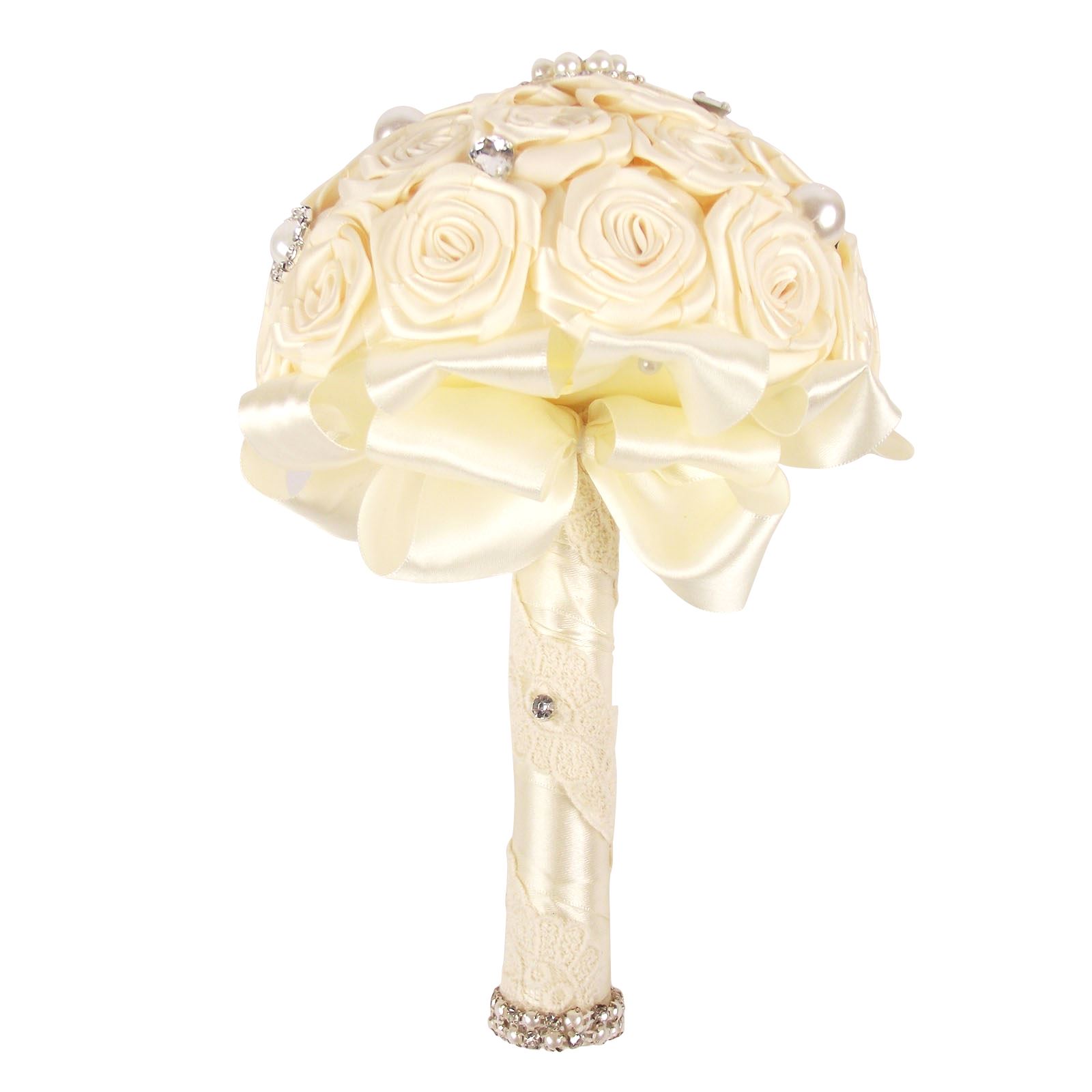 ¡Ramo de satén premium hecho a mano! Posy falso hecho por novia con broche de cristal - Imagen 3 de 23