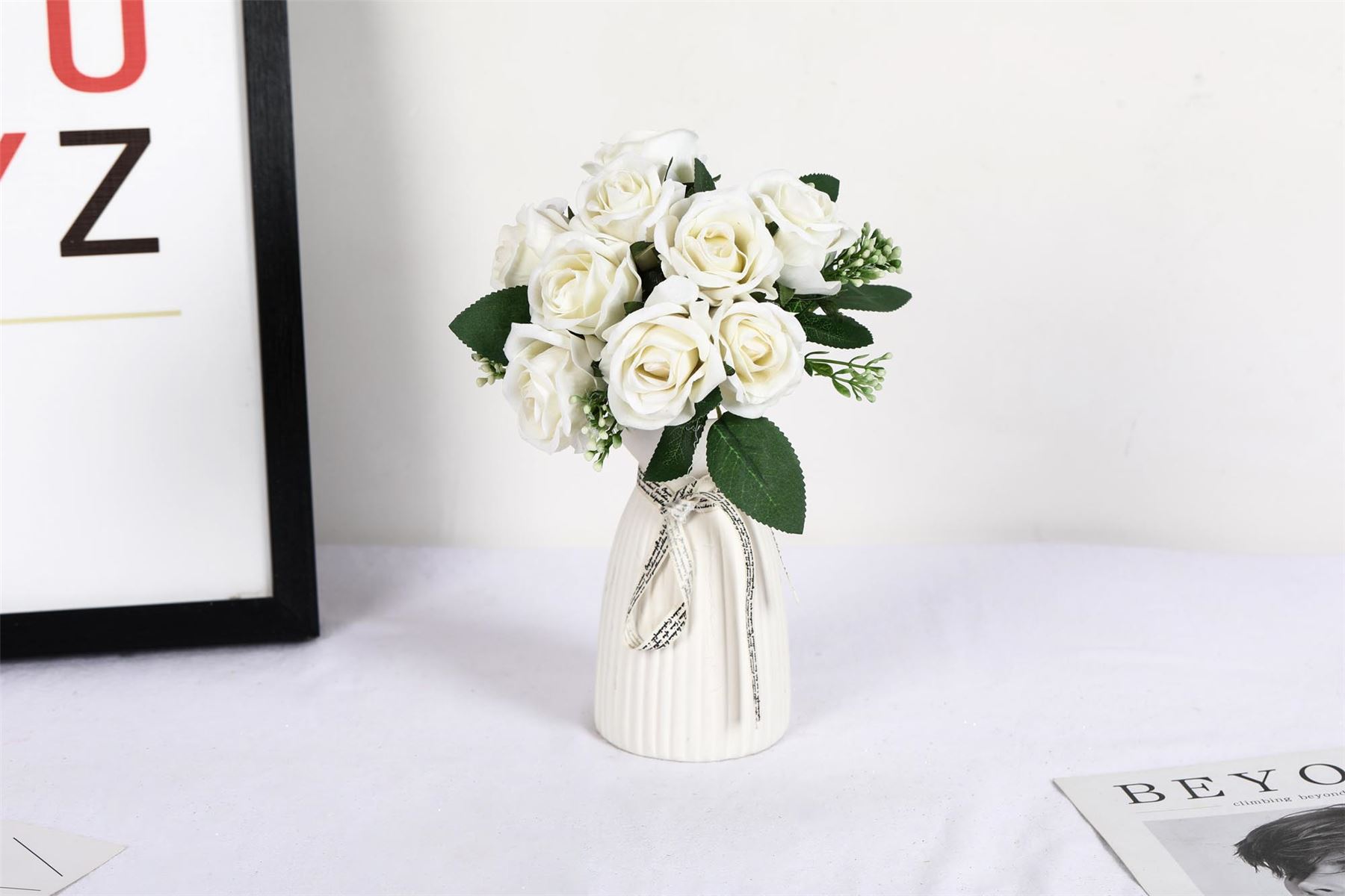 Paquete de 9 rosas atadas a mano - ramo de novia de terciopelo calidad de boda premium - Imagen 5 de 11