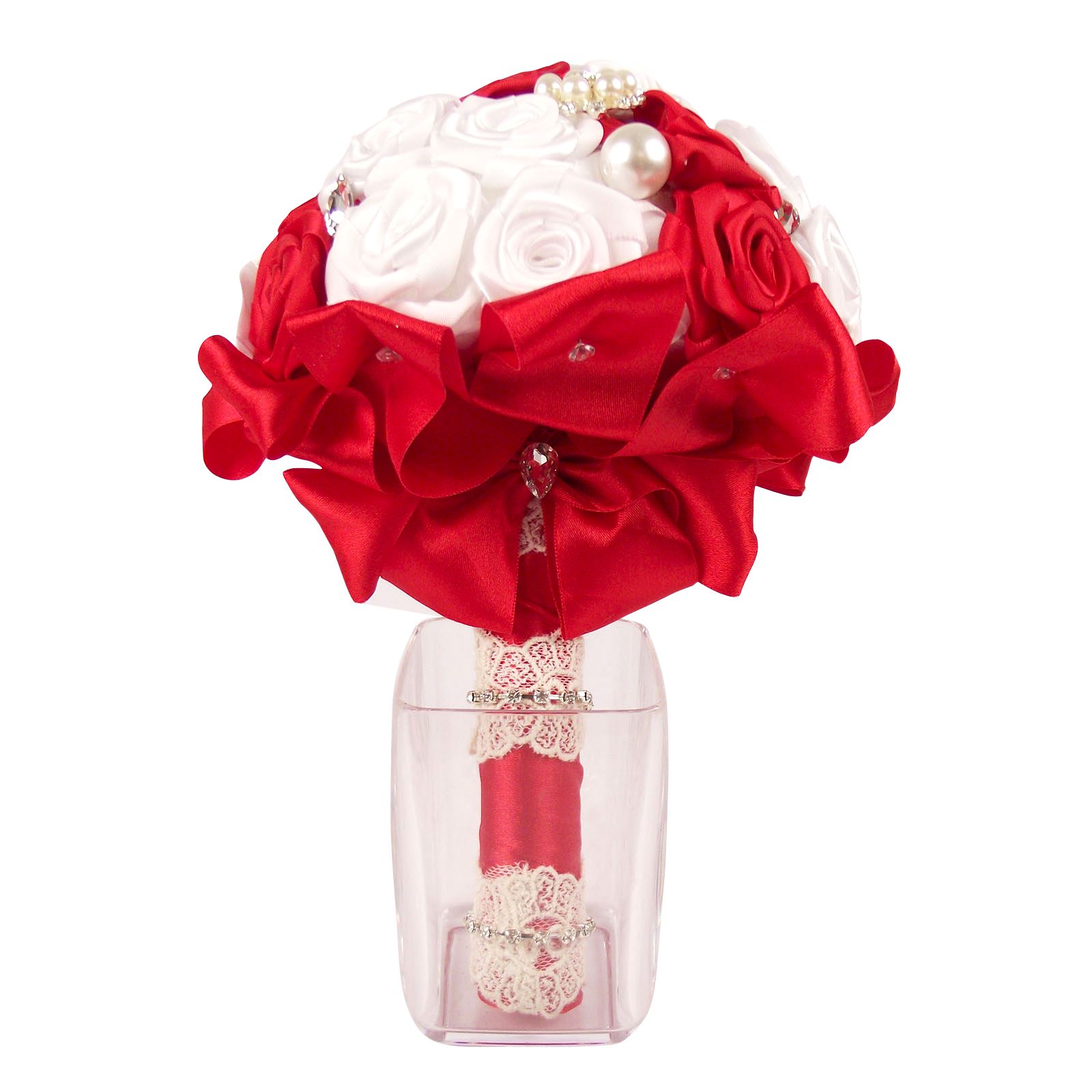 ¡Ramo de satén premium hecho a mano! Posy falso hecho por novia con broche de cristal - Imagen 19 de 23