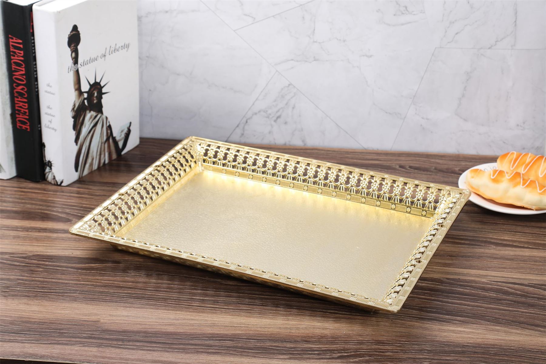 Oro metálico plástico pastel soporte cesta bandeja planta maceta metálica boda - Imagen 5 de 19