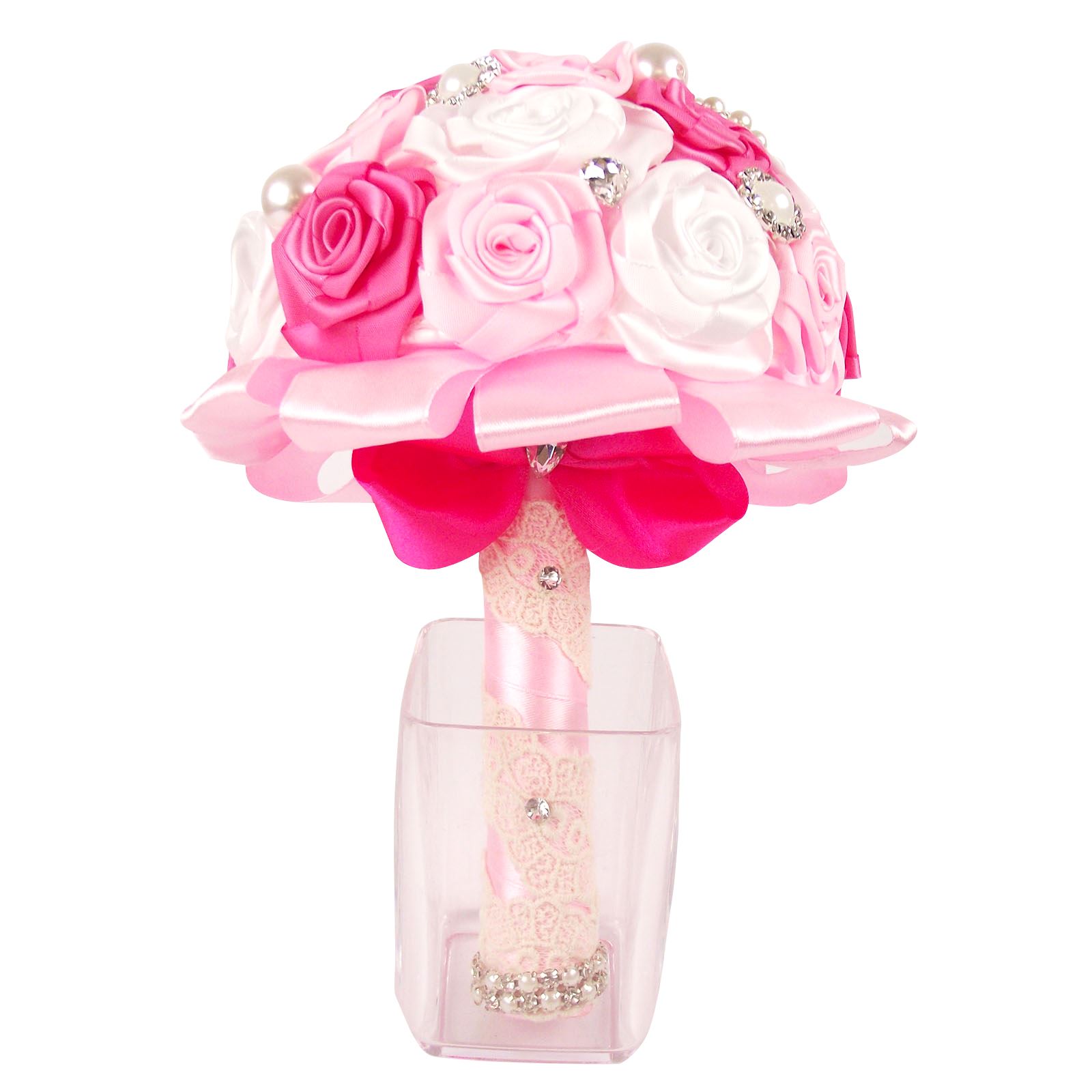 ¡Ramo de satén premium hecho a mano! Posy falso hecho por novia con broche de cristal - Imagen 6 de 23