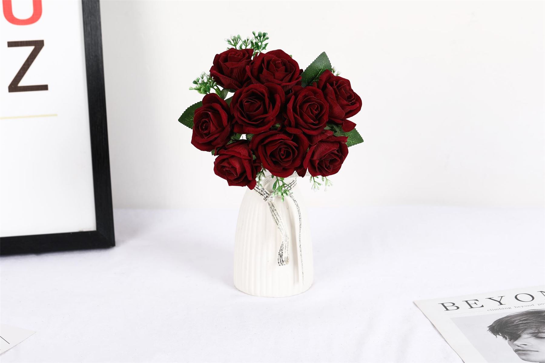Paquete de 9 rosas atadas a mano - ramo de novia de terciopelo calidad de boda premium - Imagen 3 de 11