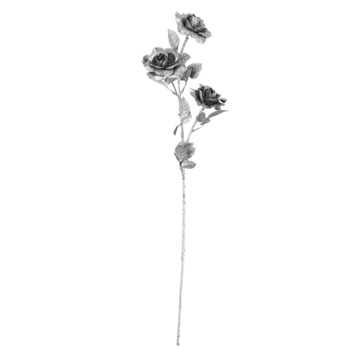 Heavy Glittered 3 Head Rose Spray - Artificial Glitter Glittery Flowers Fake - Picture 63 of 69