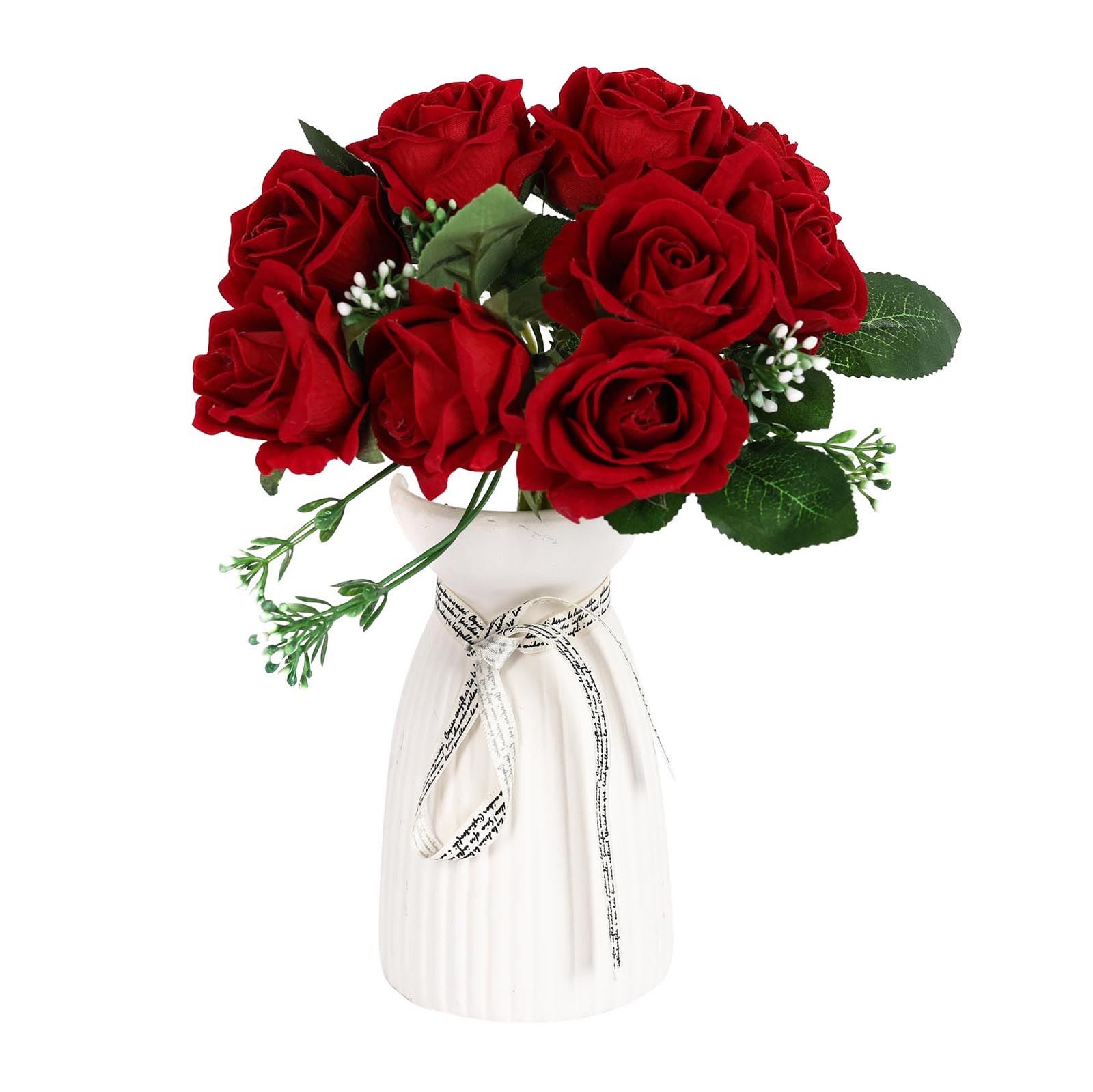 Paquete de 9 rosas atadas a mano - ramo de novia de terciopelo calidad de boda premium - Imagen 8 de 11