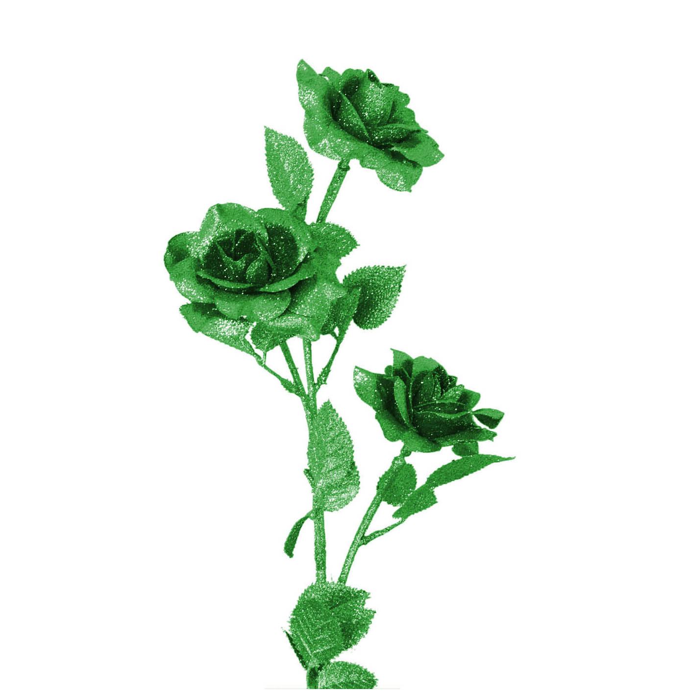 Heavy Glittered 3 Head Rose Spray - Artificial Glitter Glittery Flowers Fake - Picture 31 of 69