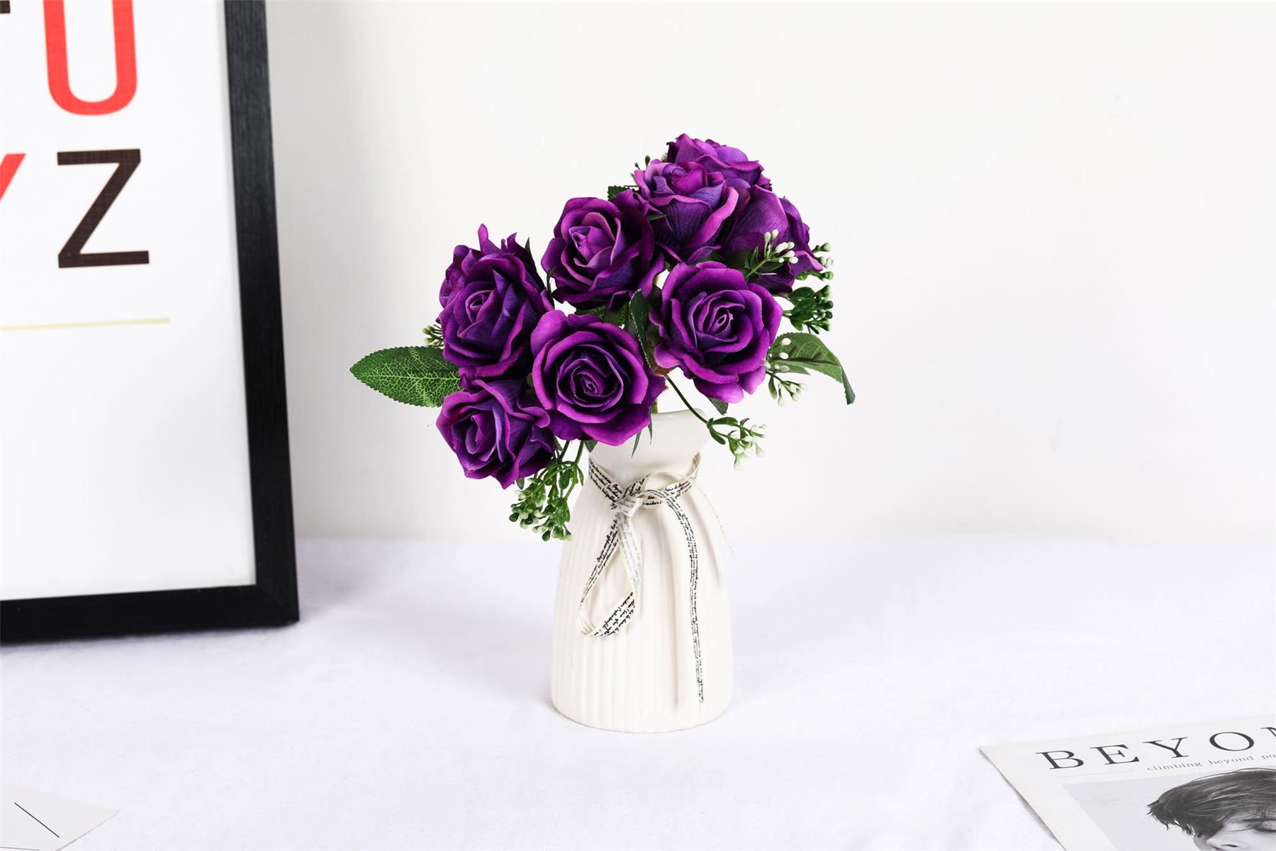 Paquete de 9 rosas atadas a mano - ramo de novia de terciopelo calidad de boda premium - Imagen 7 de 11
