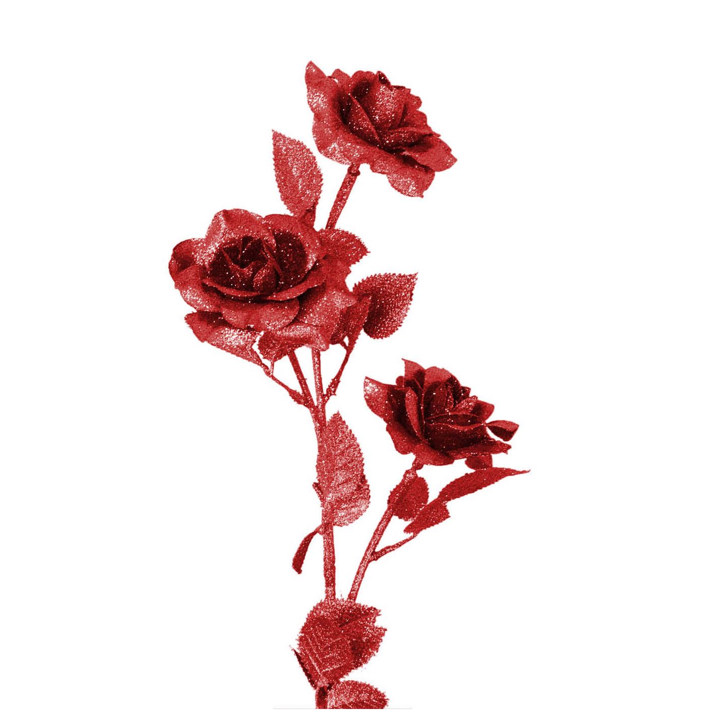 Heavy Glittered 3 Head Rose Spray - Artificial Glitter Glittery Flowers Fake - Picture 52 of 69