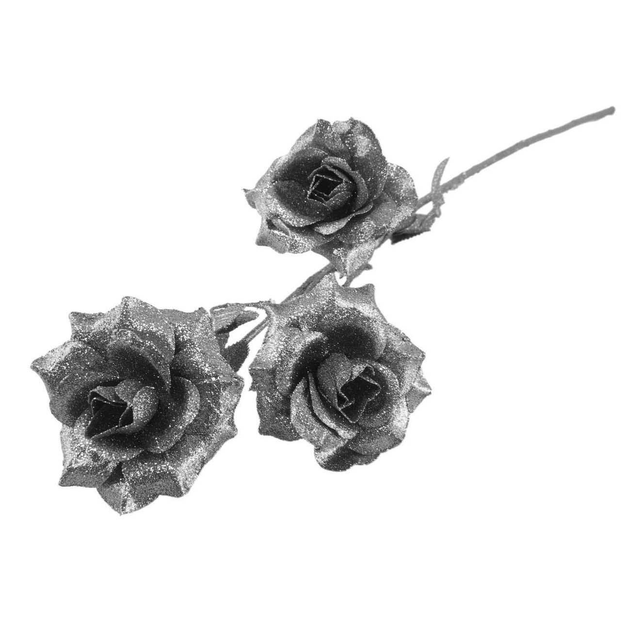 Heavy Glittered 3 Head Rose Spray - Artificial Glitter Glittery Flowers Fake - Picture 35 of 69
