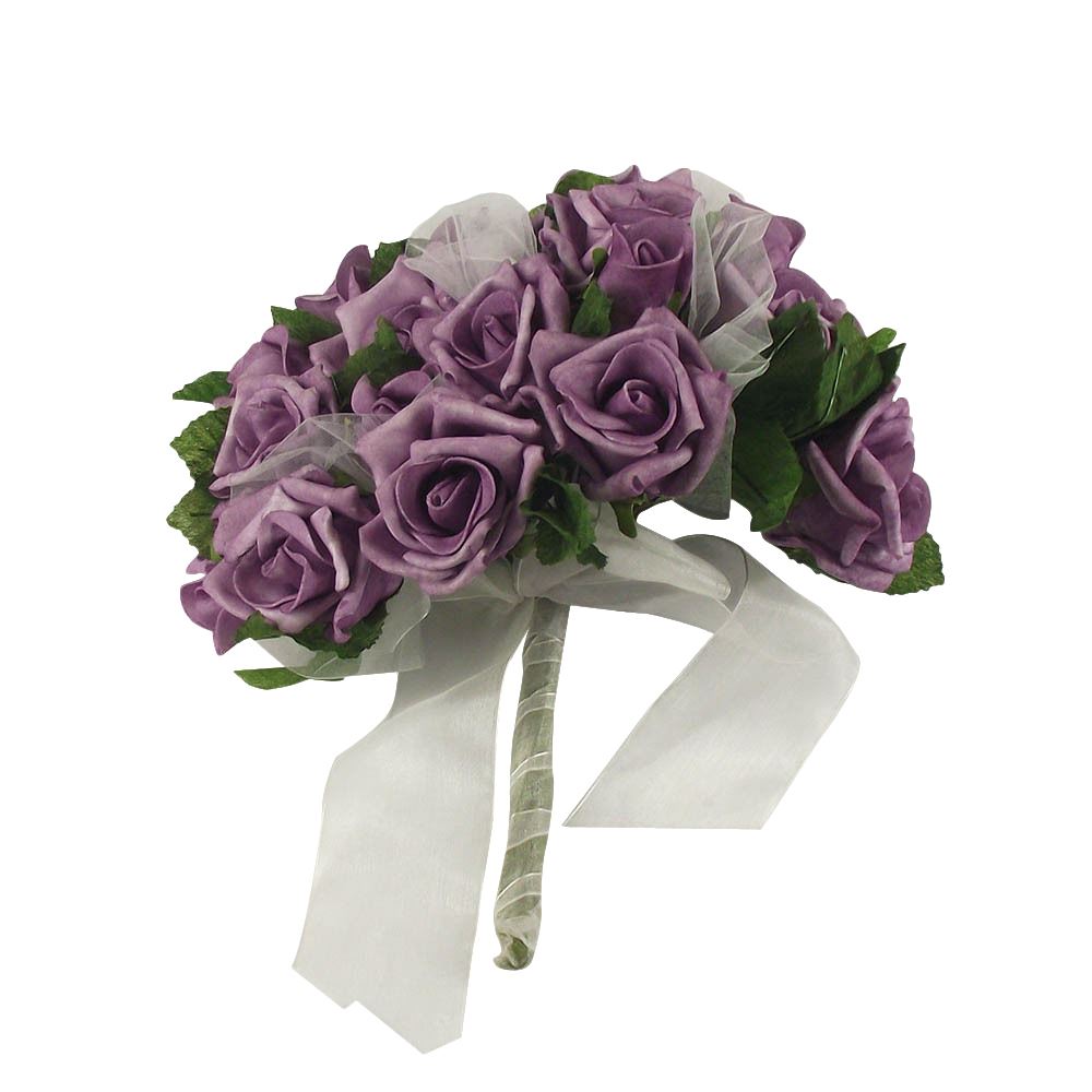 Shabby Chic Rose and Voile Bouquet Artificial Wedding Flowers Fake Silk - Picture 3 of 5