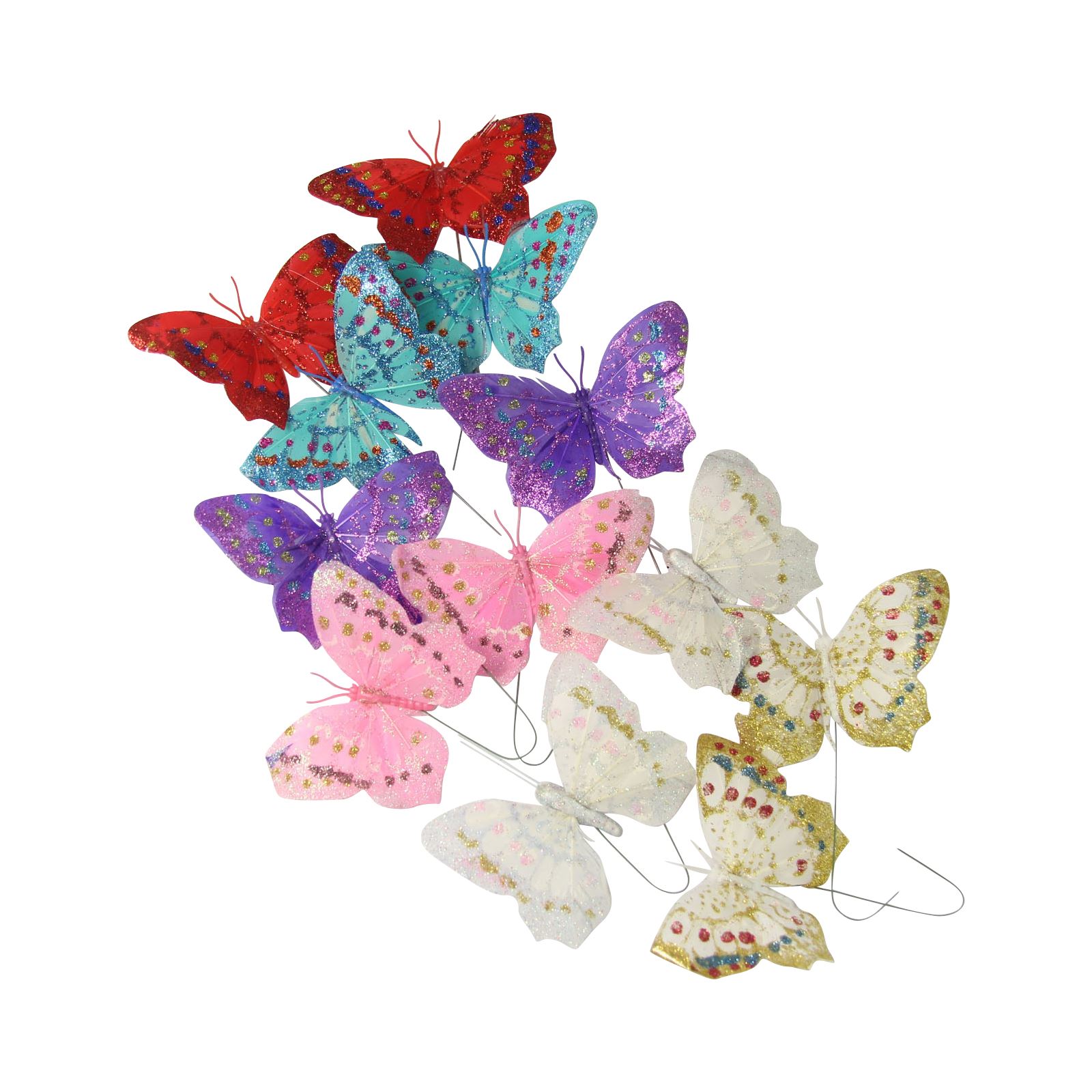 10x Mini Artificial Organza Butterfly Picks for Craft Card