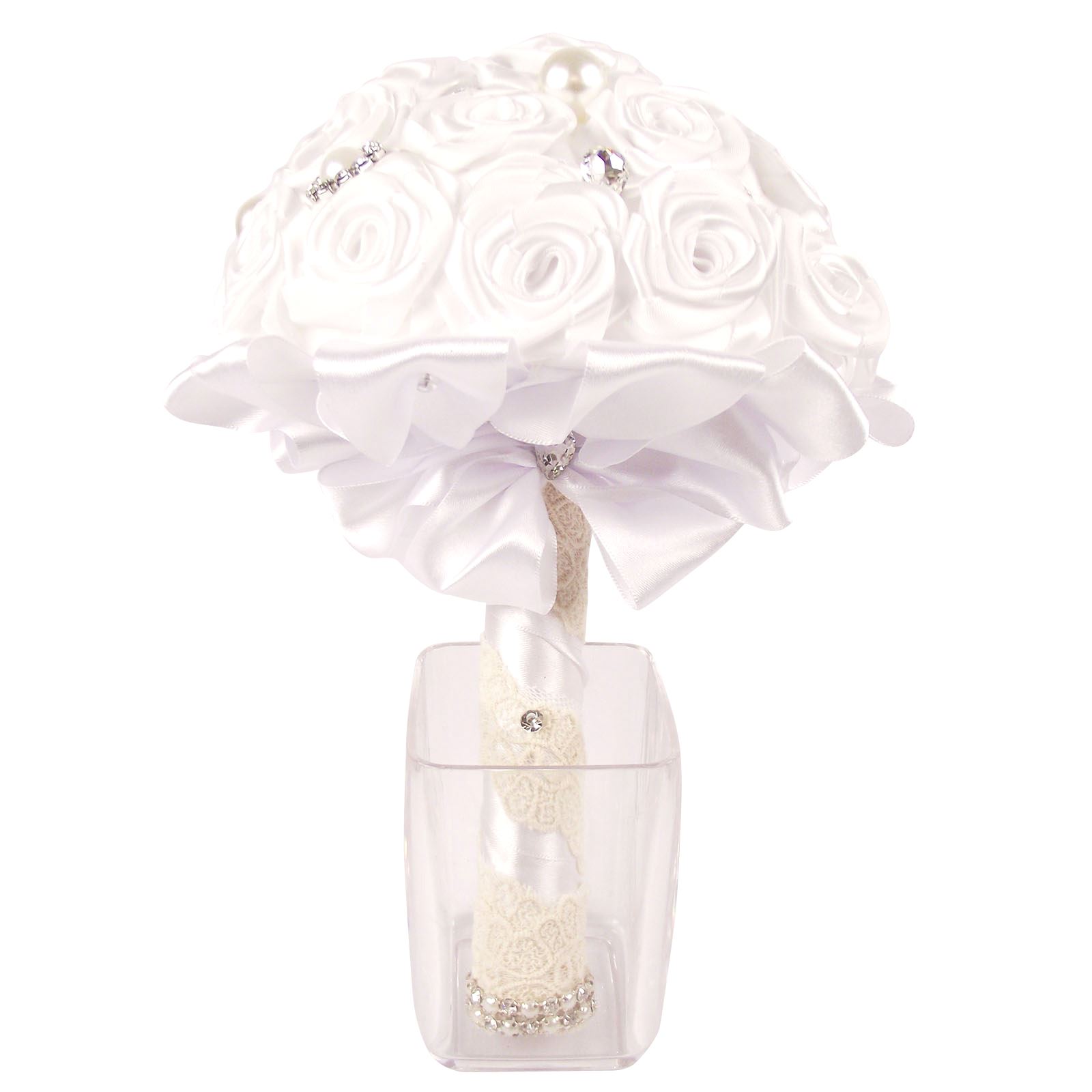 ¡Ramo de satén premium hecho a mano! Posy falso hecho por novia con broche de cristal - Imagen 21 de 23