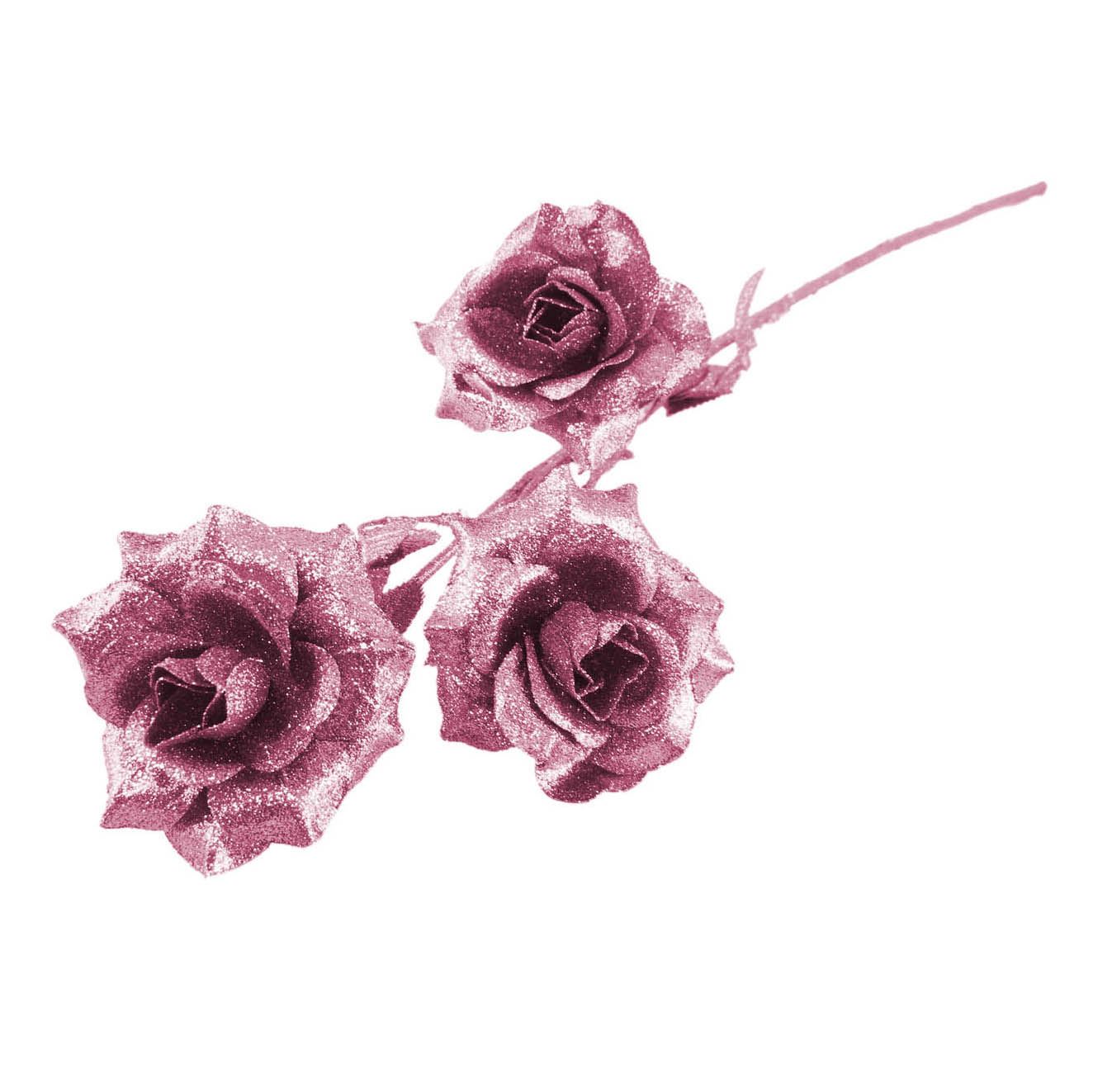 Heavy Glittered 3 Head Rose Spray - Artificial Glitter Glittery Flowers Fake - Picture 45 of 69