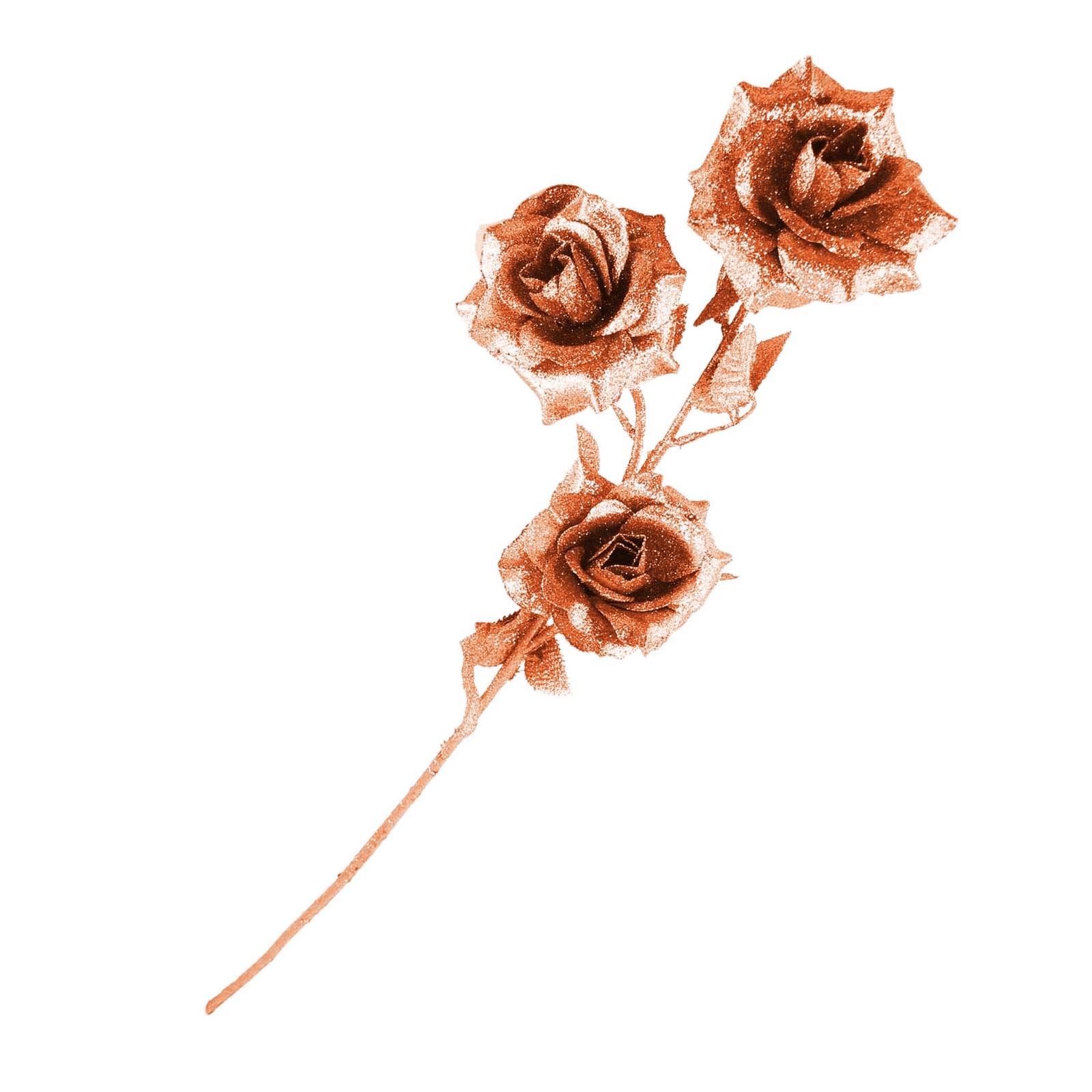 Heavy Glittered 3 Head Rose Spray - Artificial Glitter Glittery Flowers Fake - Picture 14 of 69