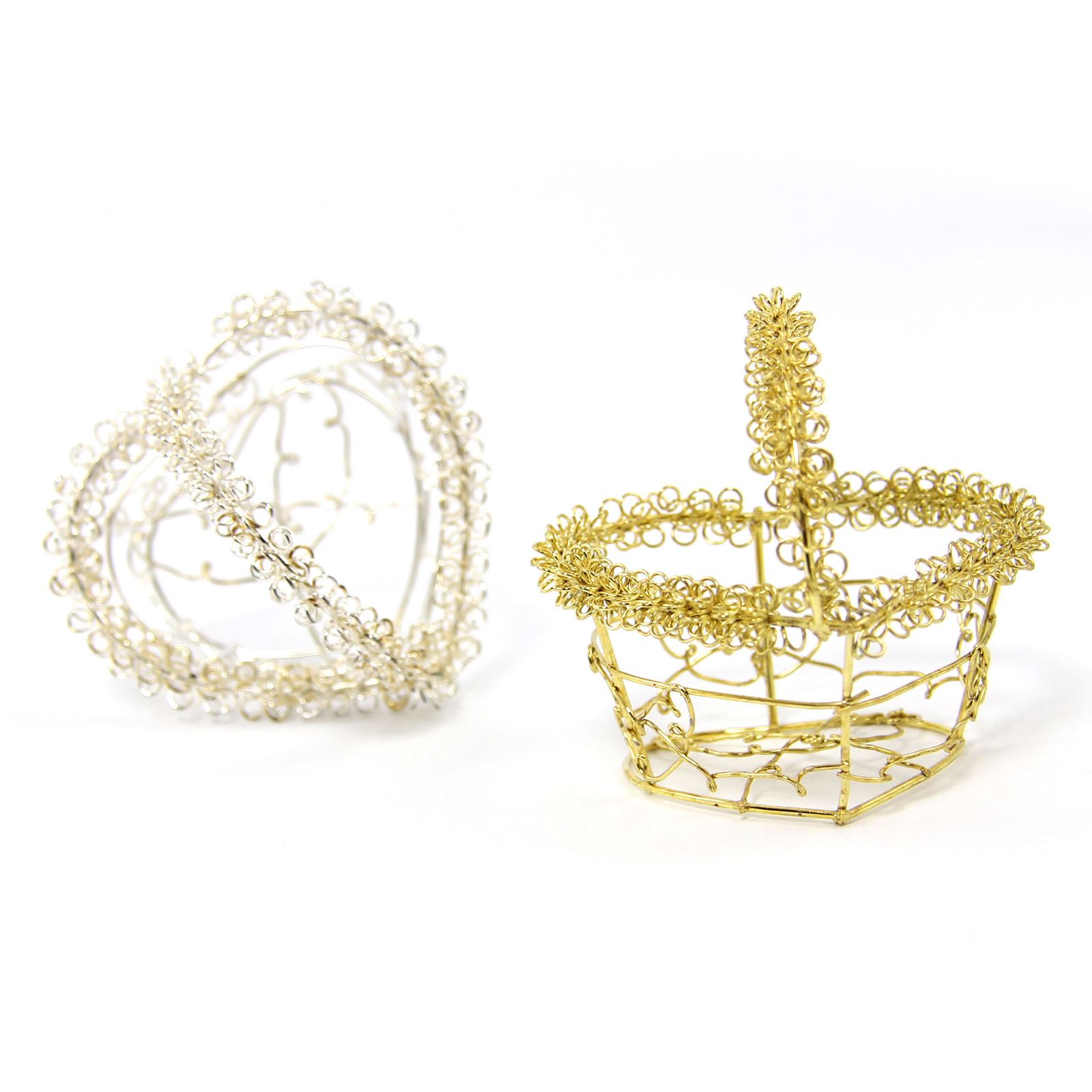 Mini Cestas de Alambre Favour en Oro o Plata - Dulces de Boda Pequeñas Artesanías - Imagen 2 de 11
