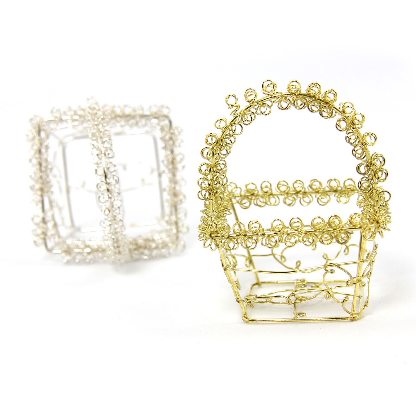 Mini Cestas de Alambre Favour en Oro o Plata - Dulces de Boda Pequeñas Artesanías - Imagen 11 de 11