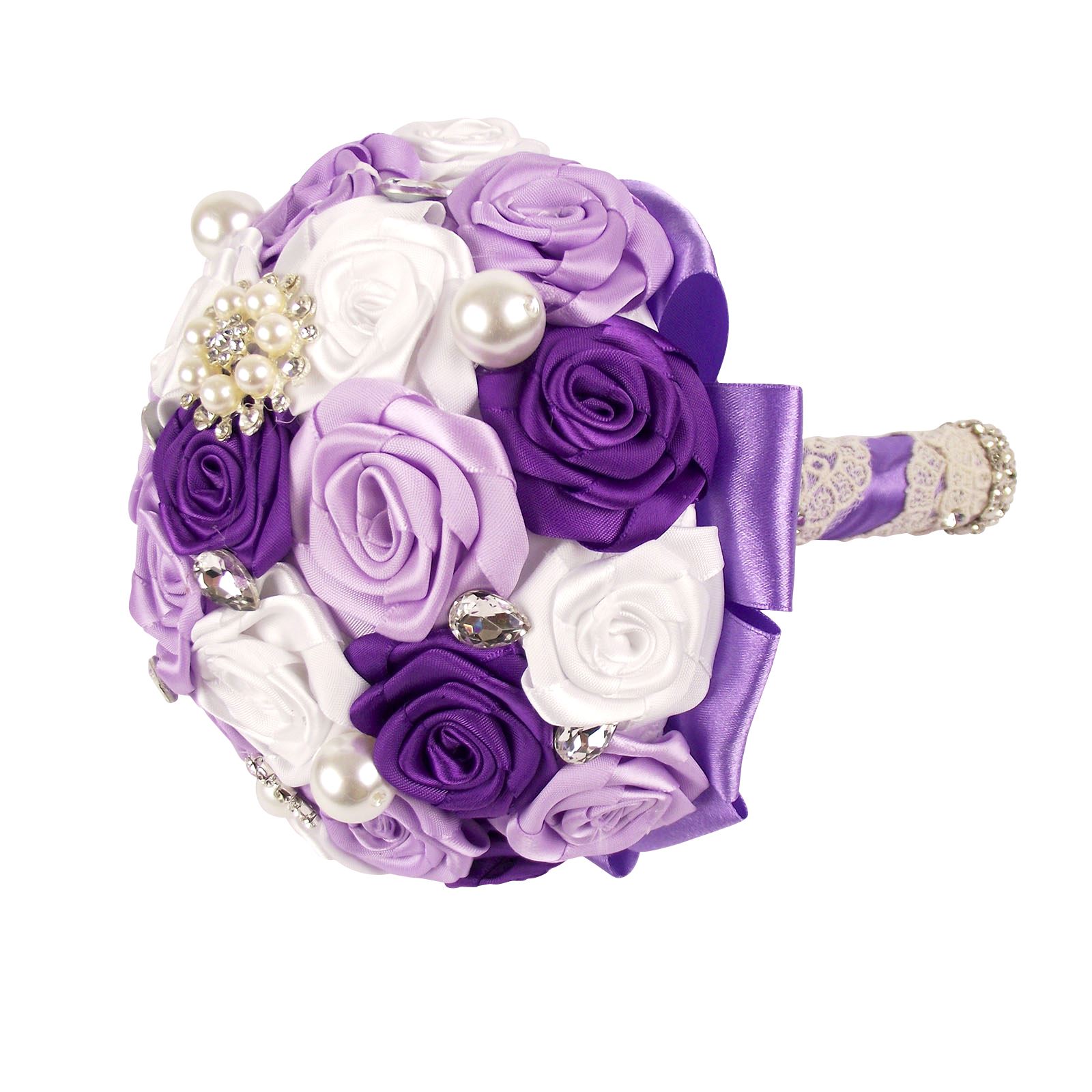 ¡Ramo de satén premium hecho a mano! Posy falso hecho por novia con broche de cristal - Imagen 8 de 23