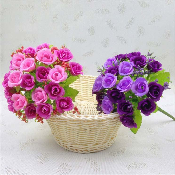 21 Head TwoTone Mini Rose Bouquet Bunch Artificial Flowers - Picture 5 of 18