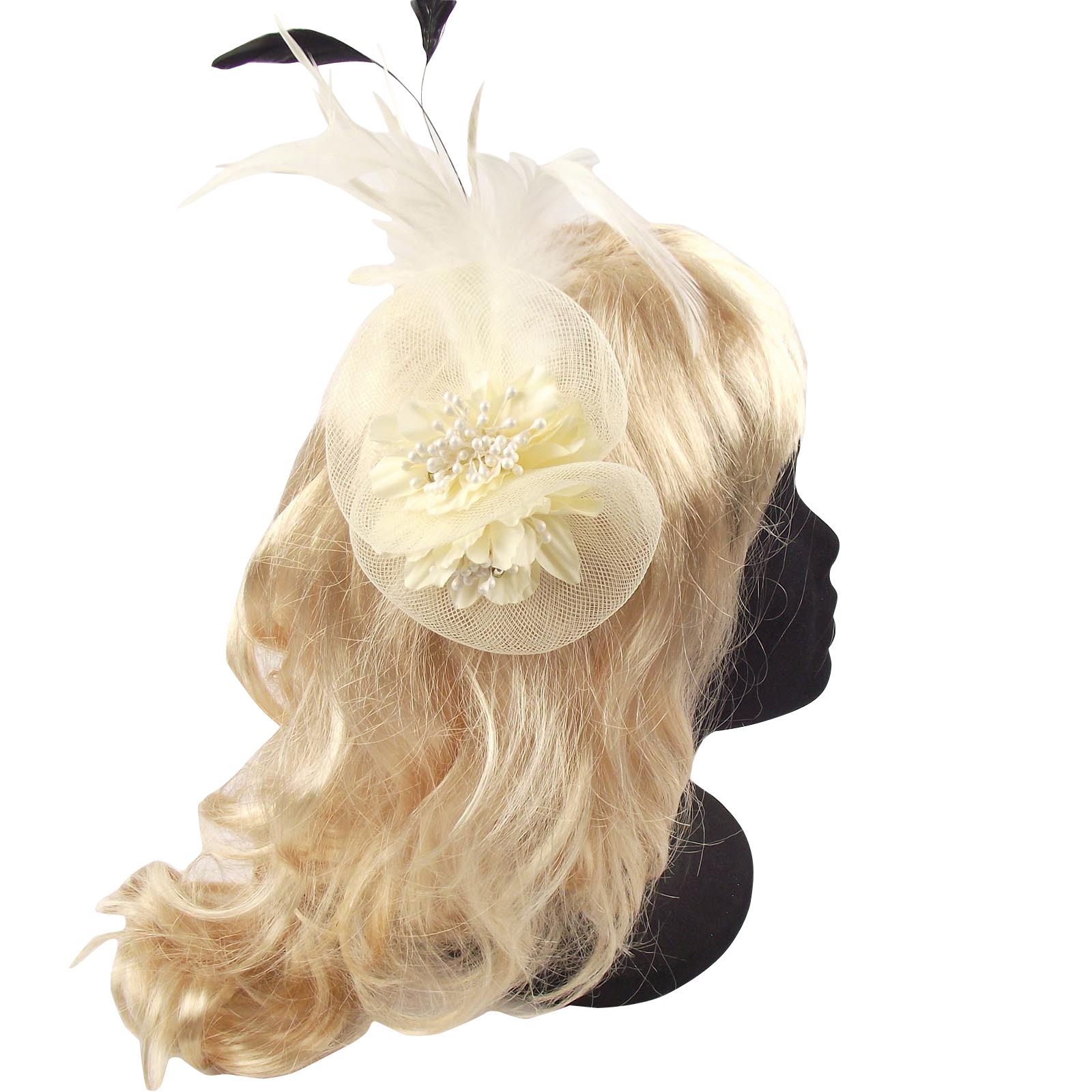 Netted Double Flower with Diamante Head Piece Hair Band Clip Fancy Dress - Picture 4 of 7