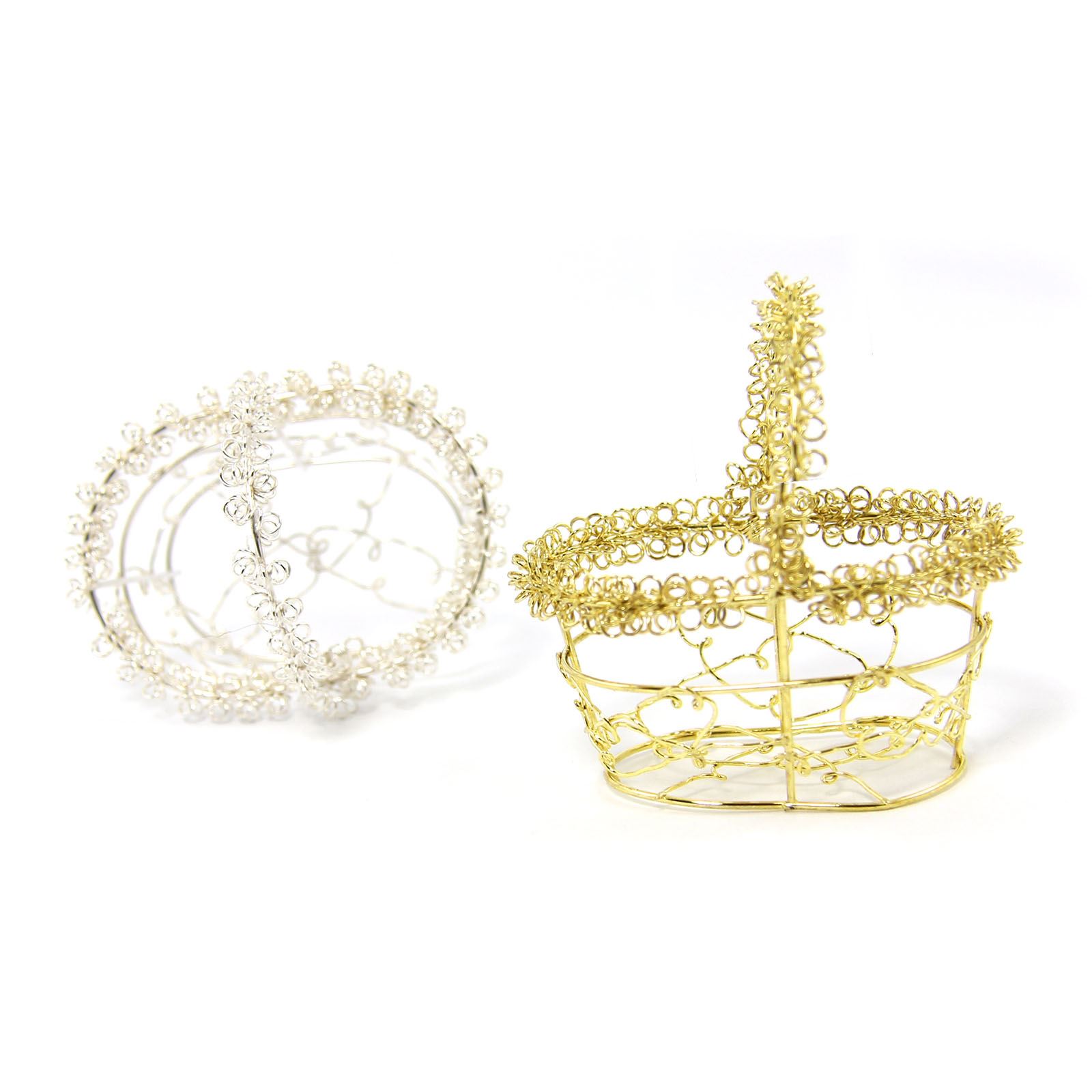 Mini Cestas de Alambre Favour en Oro o Plata - Dulces de Boda Pequeñas Artesanías - Imagen 6 de 11
