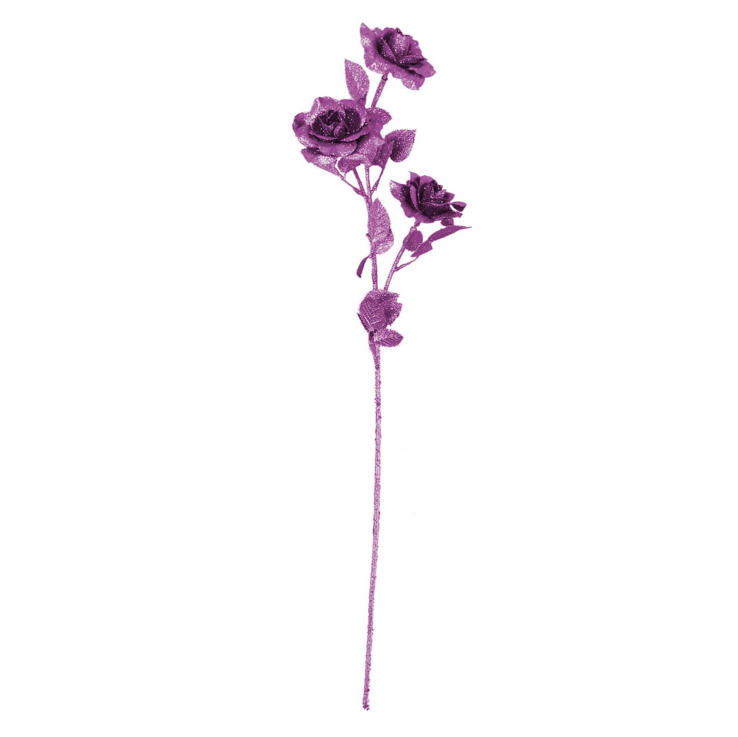 Heavy Glittered 3 Head Rose Spray - Artificial Glitter Glittery Flowers Fake - Picture 42 of 69