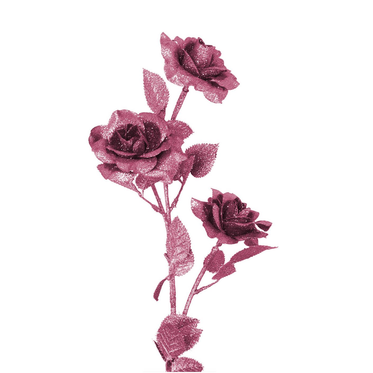 Heavy Glittered 3 Head Rose Spray - Artificial Glitter Glittery Flowers Fake - Picture 46 of 69
